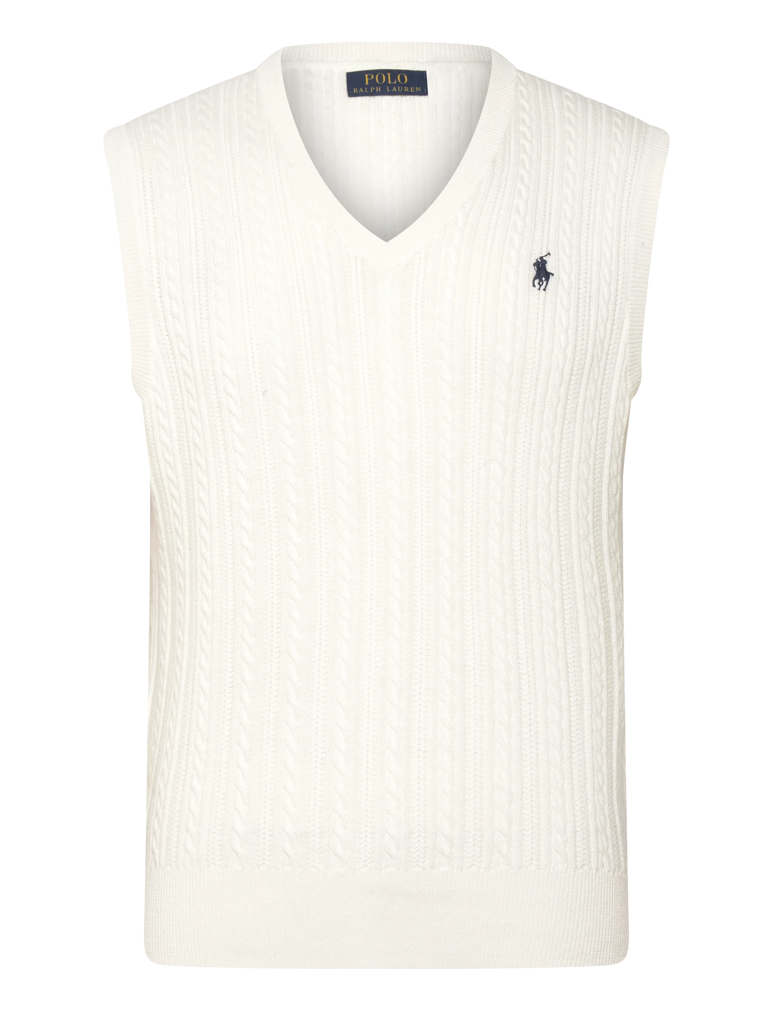 Polo Ralph Lauren Cable-Knit Cotton Sweater Vest, Mænd, V-Hals Kabelstrikket Sweatervest, Cream, Str: S