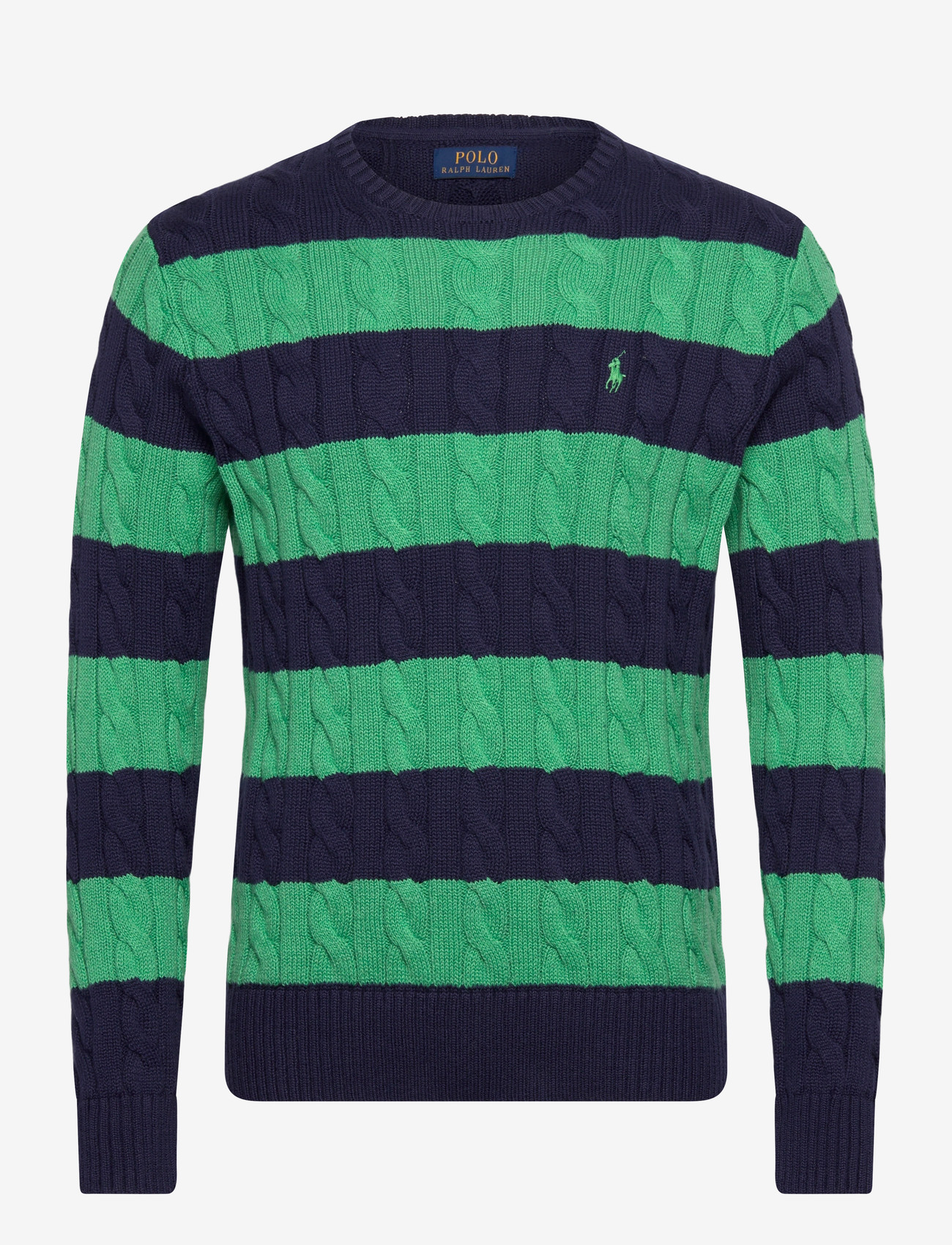 Polo Ralph Lauren - Cable-Knit Striped Cotton Sweater - rundhals - navy green combo - 0