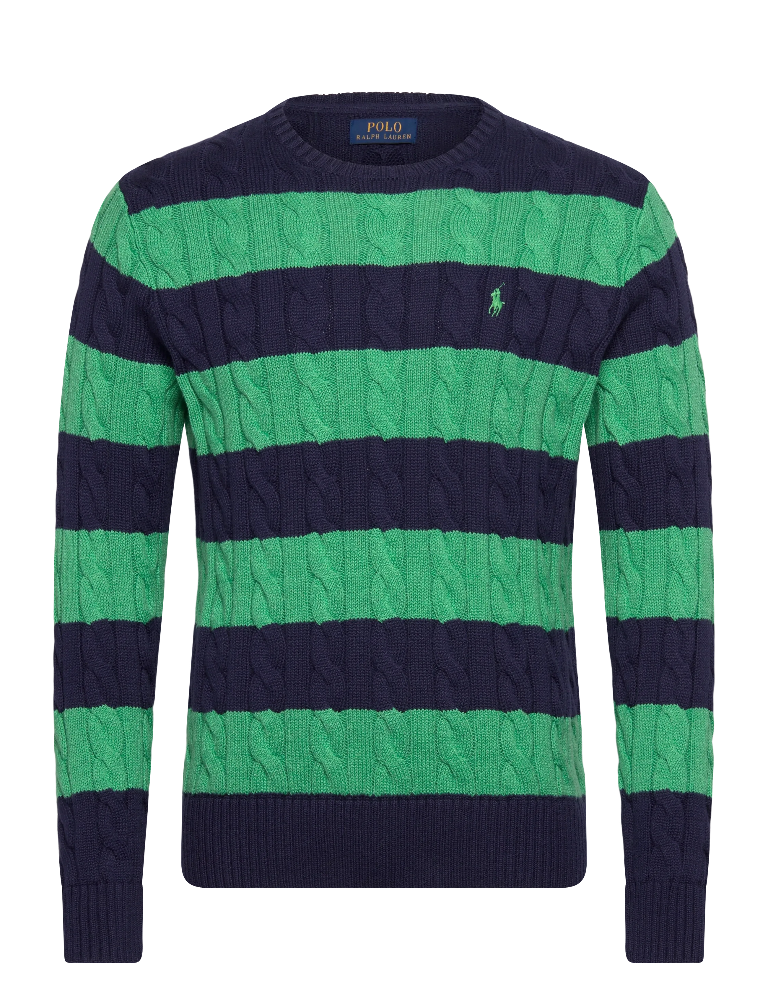 Polo Ralph Lauren Cable-Knit Striped Cotton Sweater - Rundhalsad - NAVY GREEN COMBO / navy