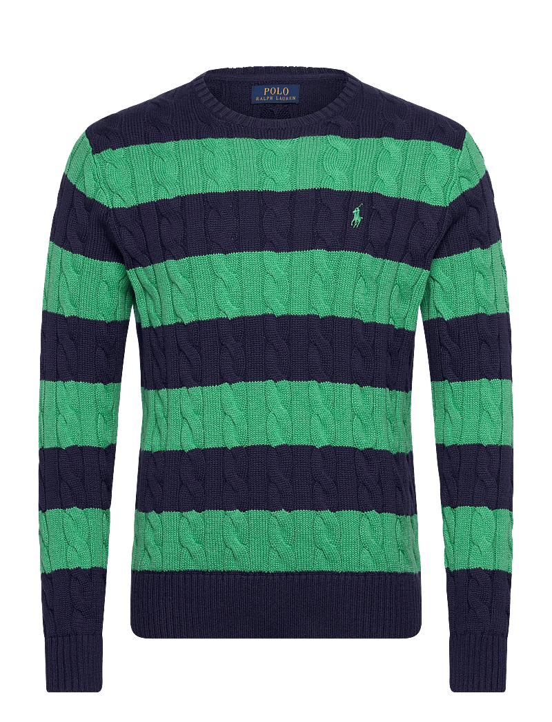 Polo Ralph Lauren - Cable-Knit Striped Cotton Sweater - rund hals - navy green combo - 0