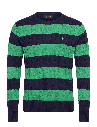 Cable-Knit Striped Cotton Sweater - Rund Hals