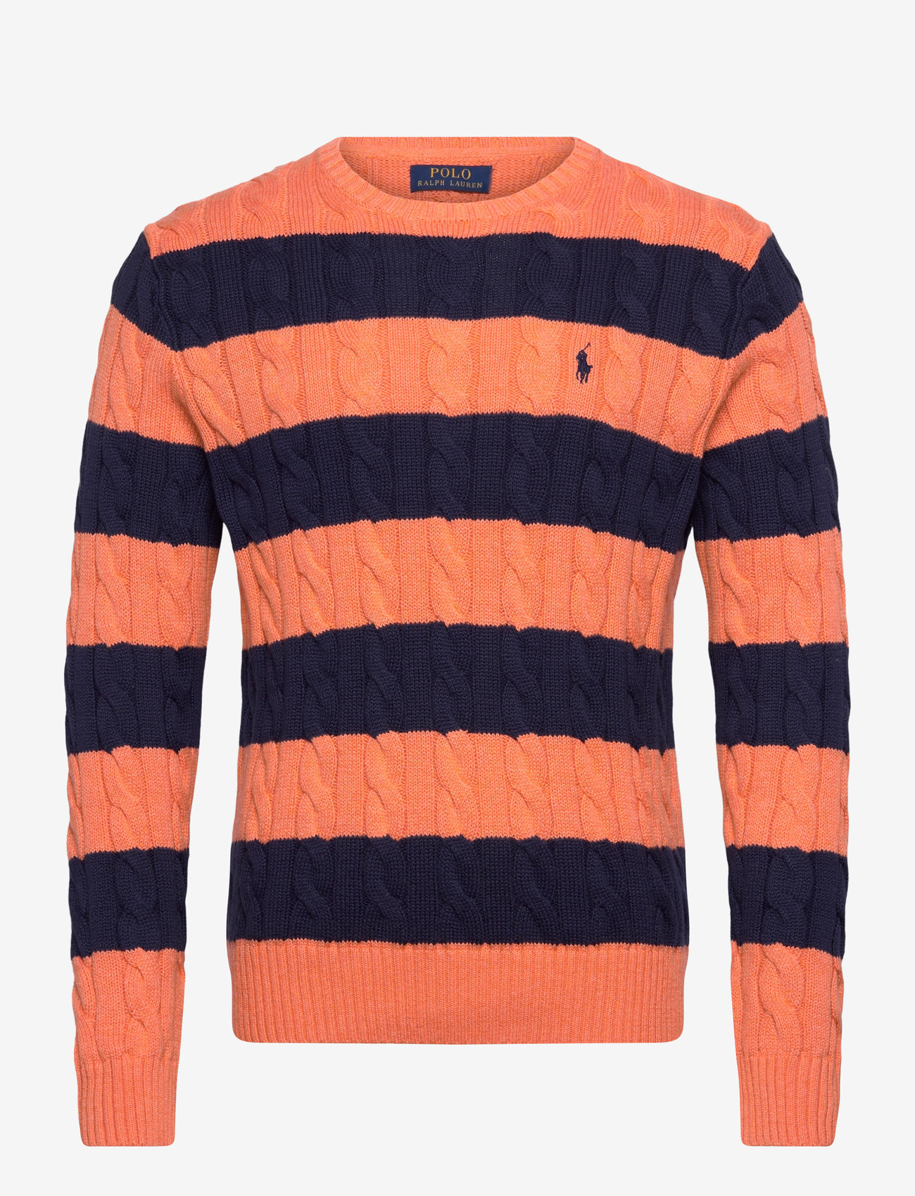 Polo Ralph Lauren - Cable-Knit Striped Cotton Sweater - rund hals - orange navy combo - 0
