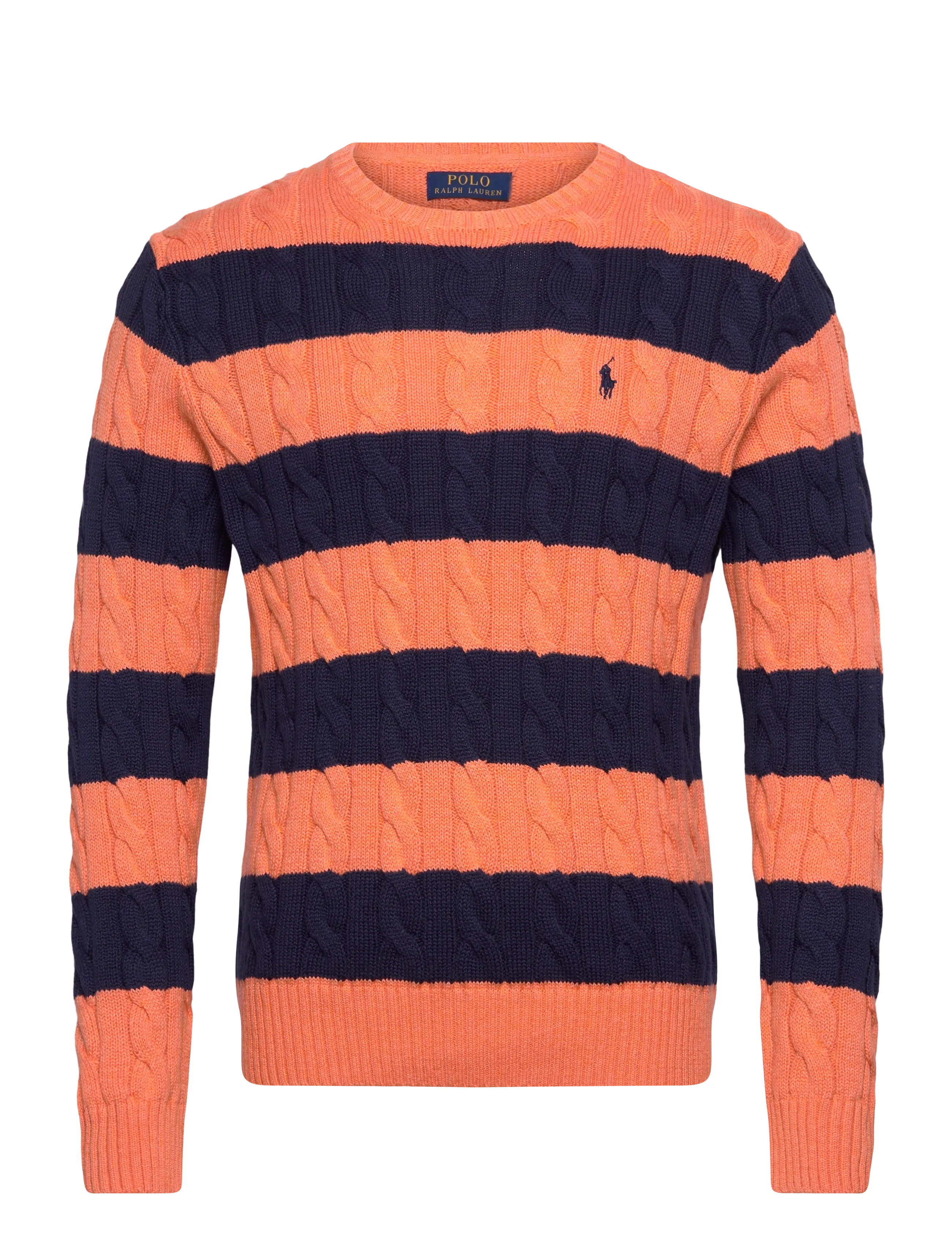 Cable-Knit Striped Cotton Sweater - ORANGE NAVY COMBO
