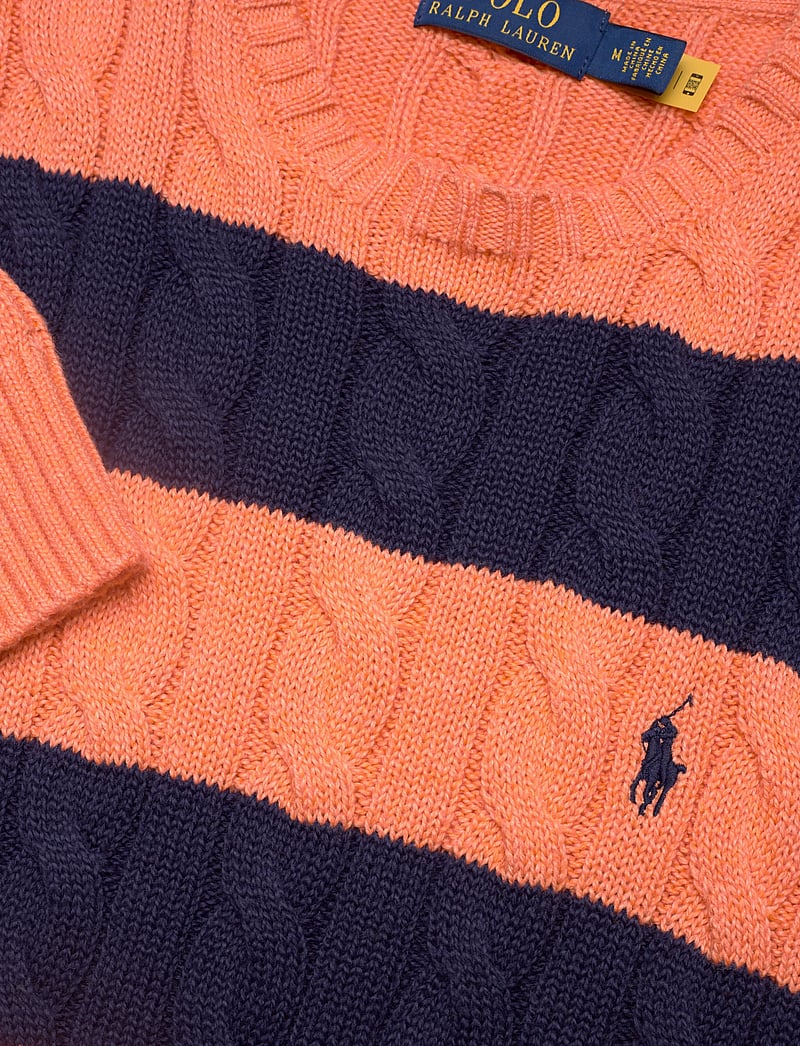 Polo Ralph Lauren - Cable-Knit Striped Cotton Sweater - rund hals - orange navy combo - 2