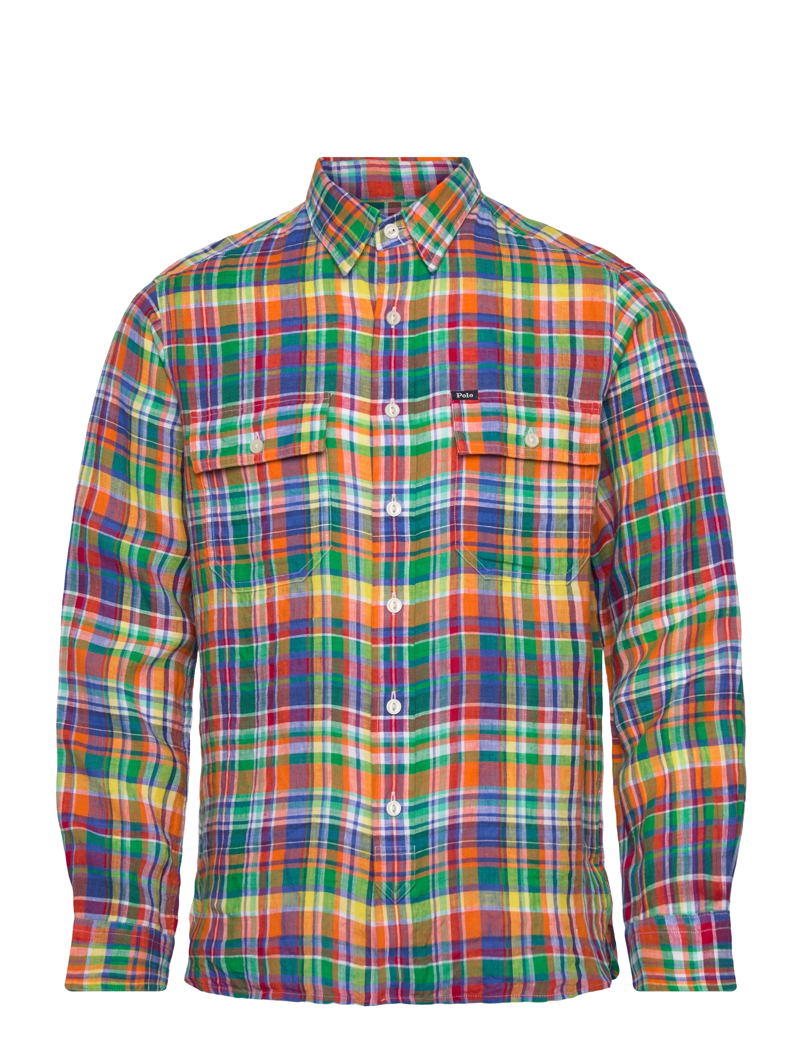 Classic Fit Plaid Linen Workshirt - 7170 ORANGE ROYAL
