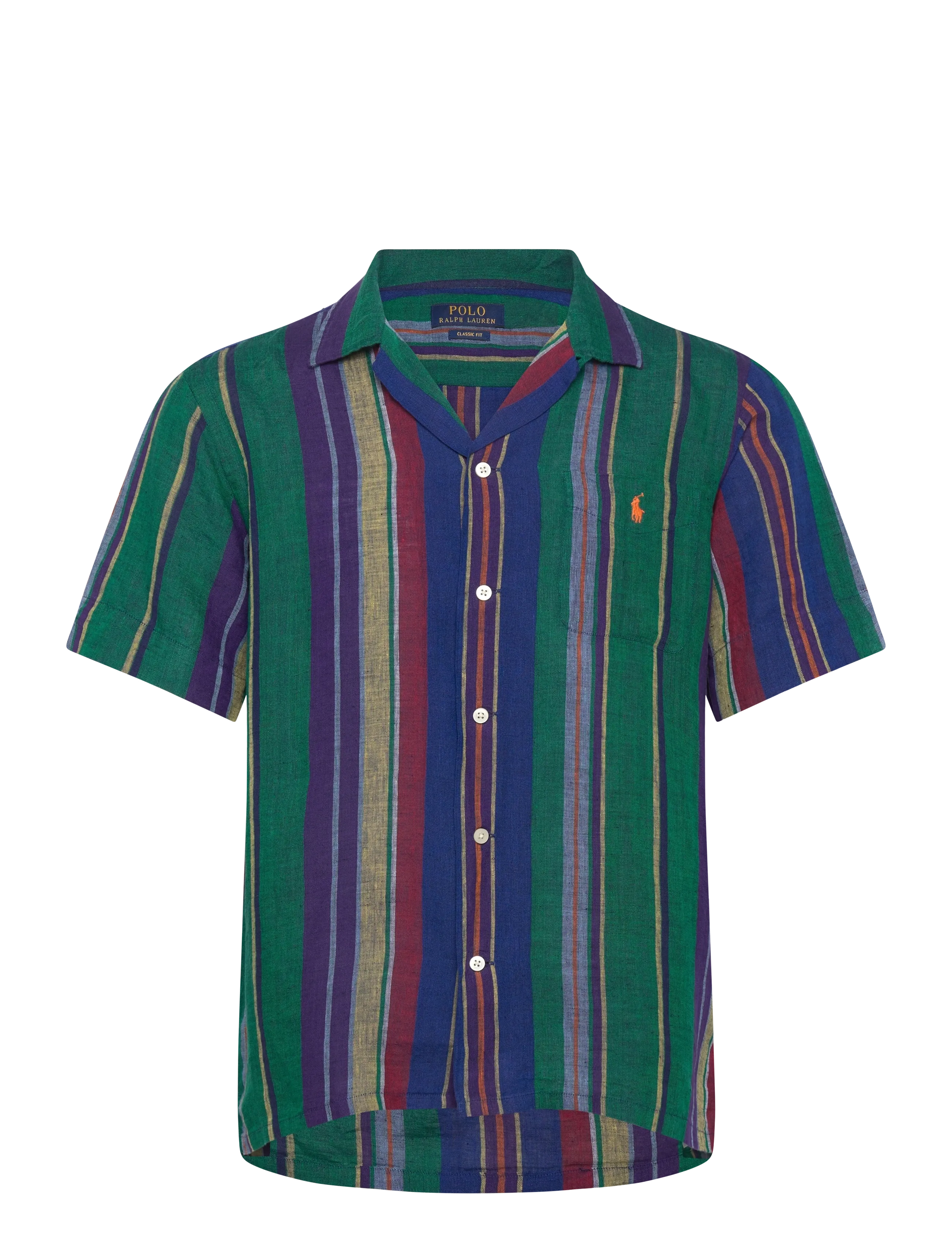 Polo Ralph Lauren Classic Fit Striped Linen Camp Shirt - Kortærmede skjorter - 7169 BLUE GREEN M / green