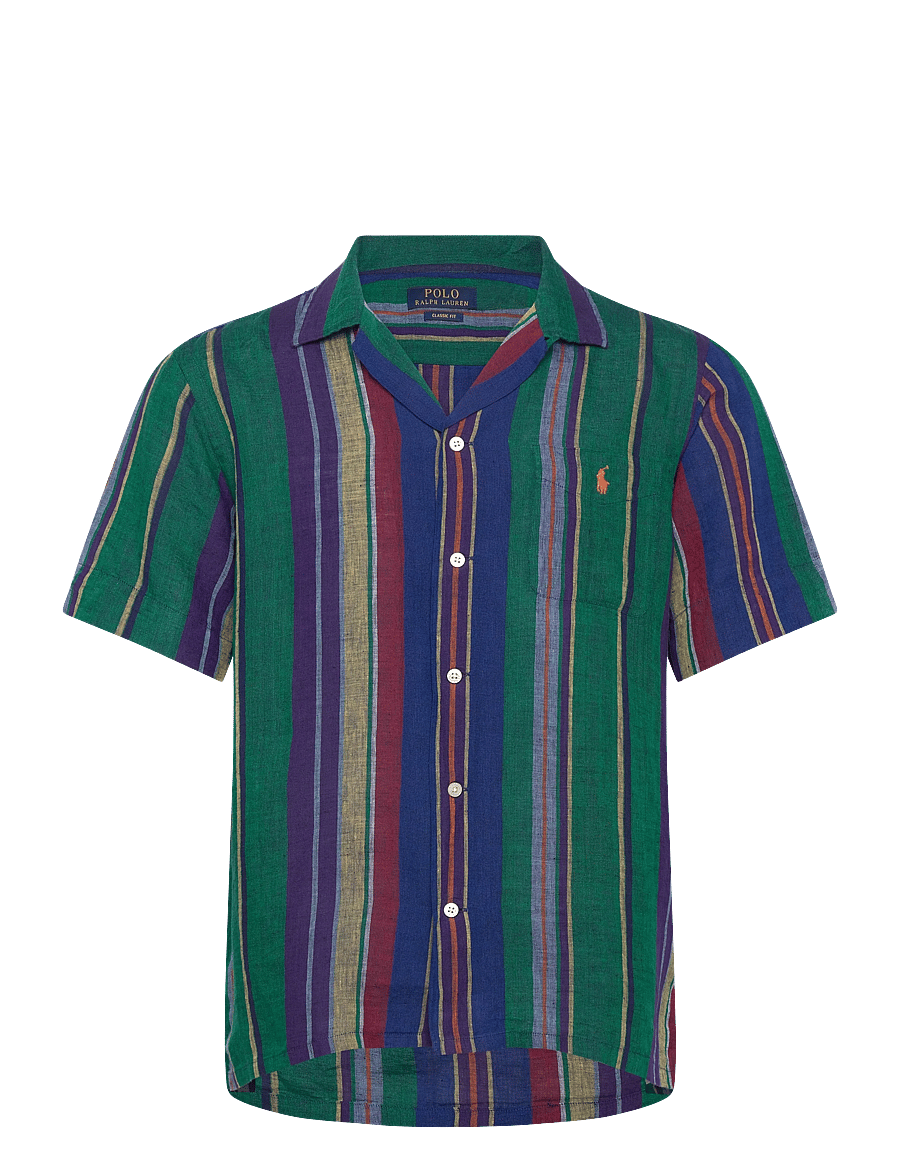 Polo Ralph Lauren - Classic Fit Striped Linen Camp Shirt - kurzarmhemden - 7169 blue green m - 0