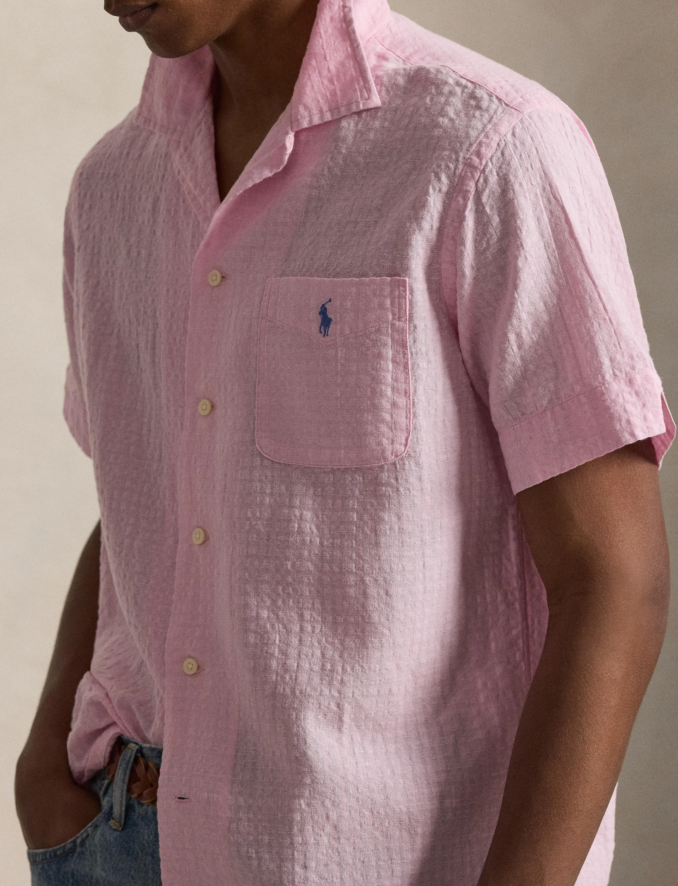 Polo Ralph Lauren - Classic Fit Linen-Blend Seersucker Shirt - leinenhemden - carmel pink - 4
