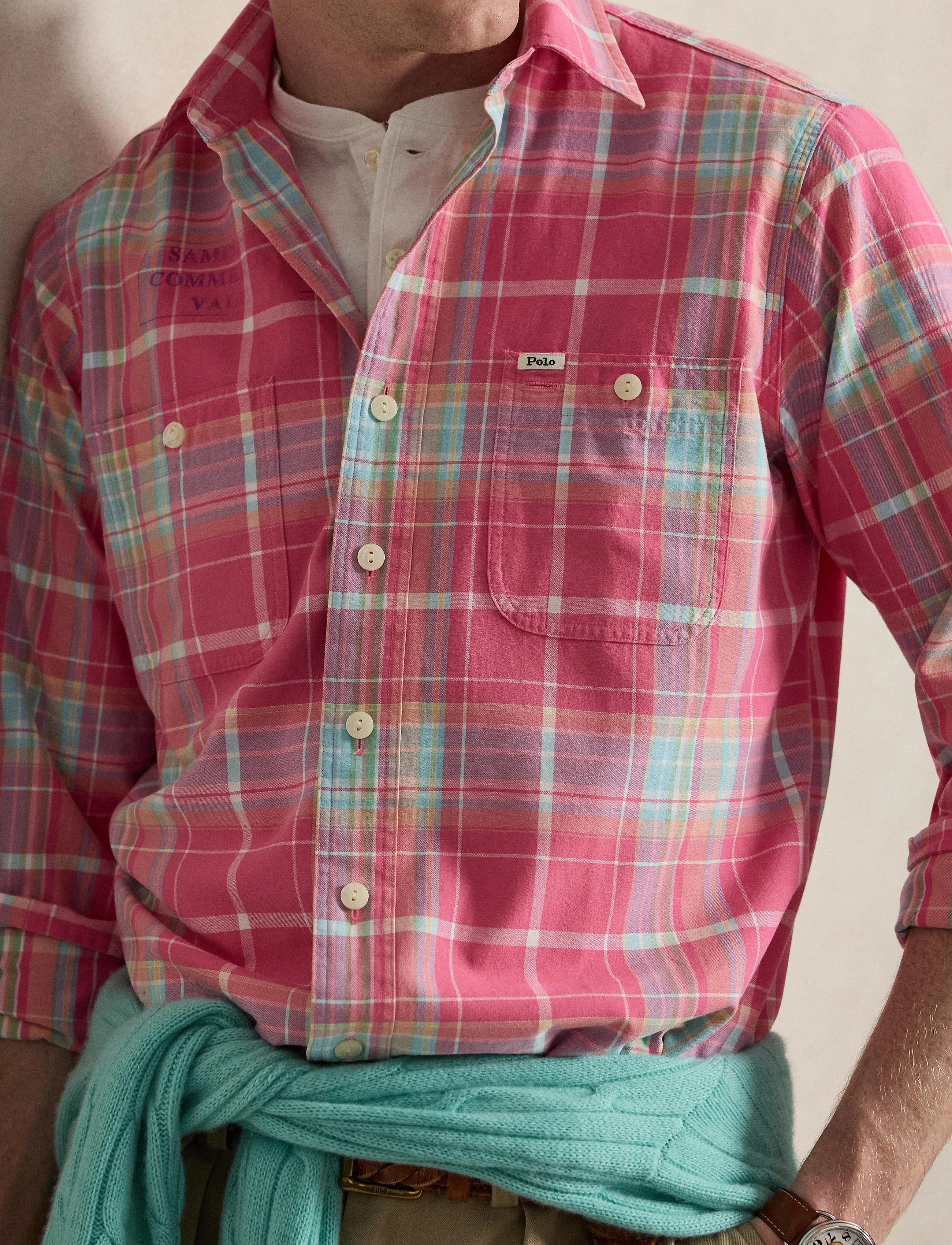 Polo Ralph Lauren - Classic Fit Plaid Chino Workshirt - rutiga skjortor - 7212 pink turquoi - 4