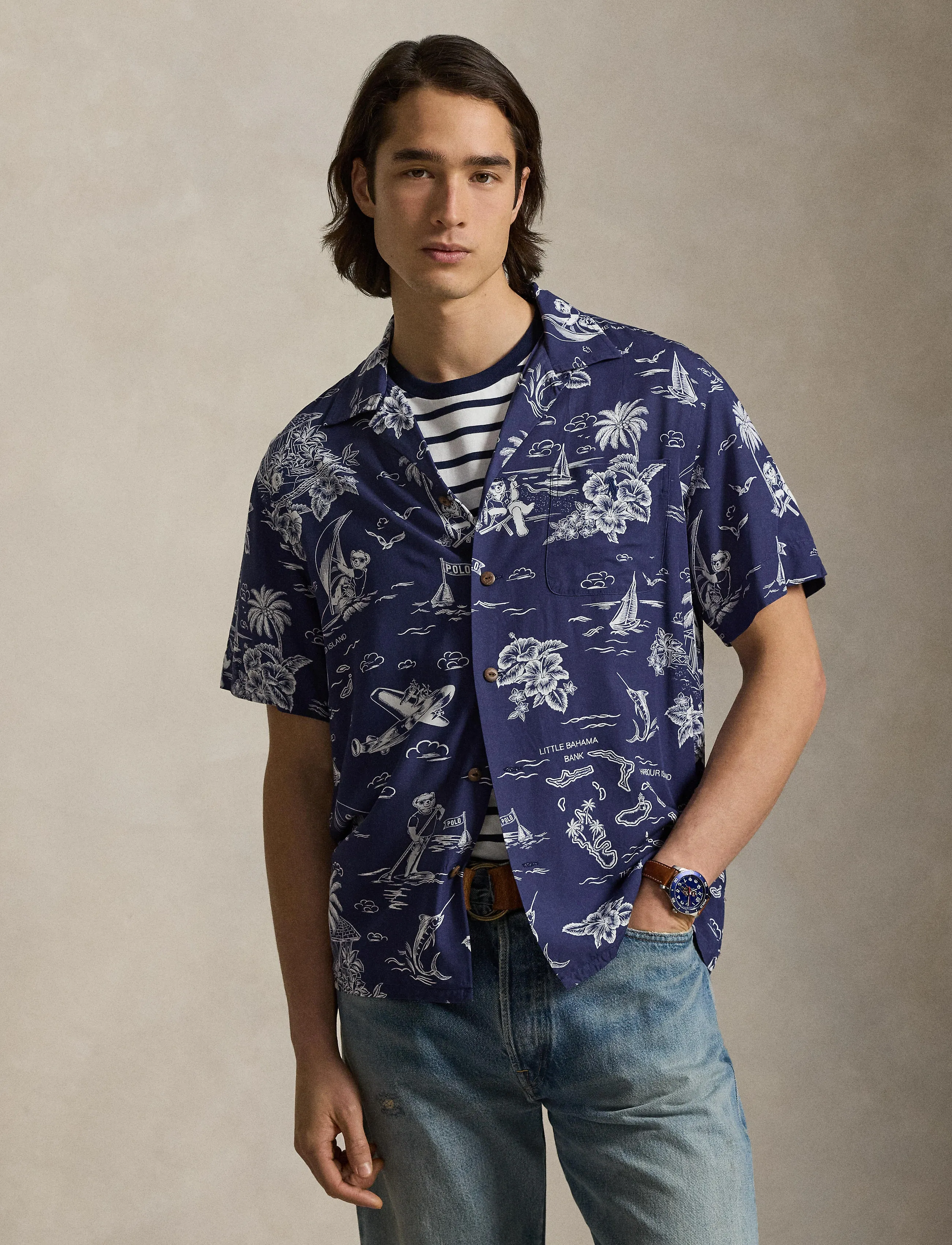 Polo Ralph Lauren PRINTED RAYON-WVN-SHIRT - Winter deals - 7231 HARBOR ISLAN / navy