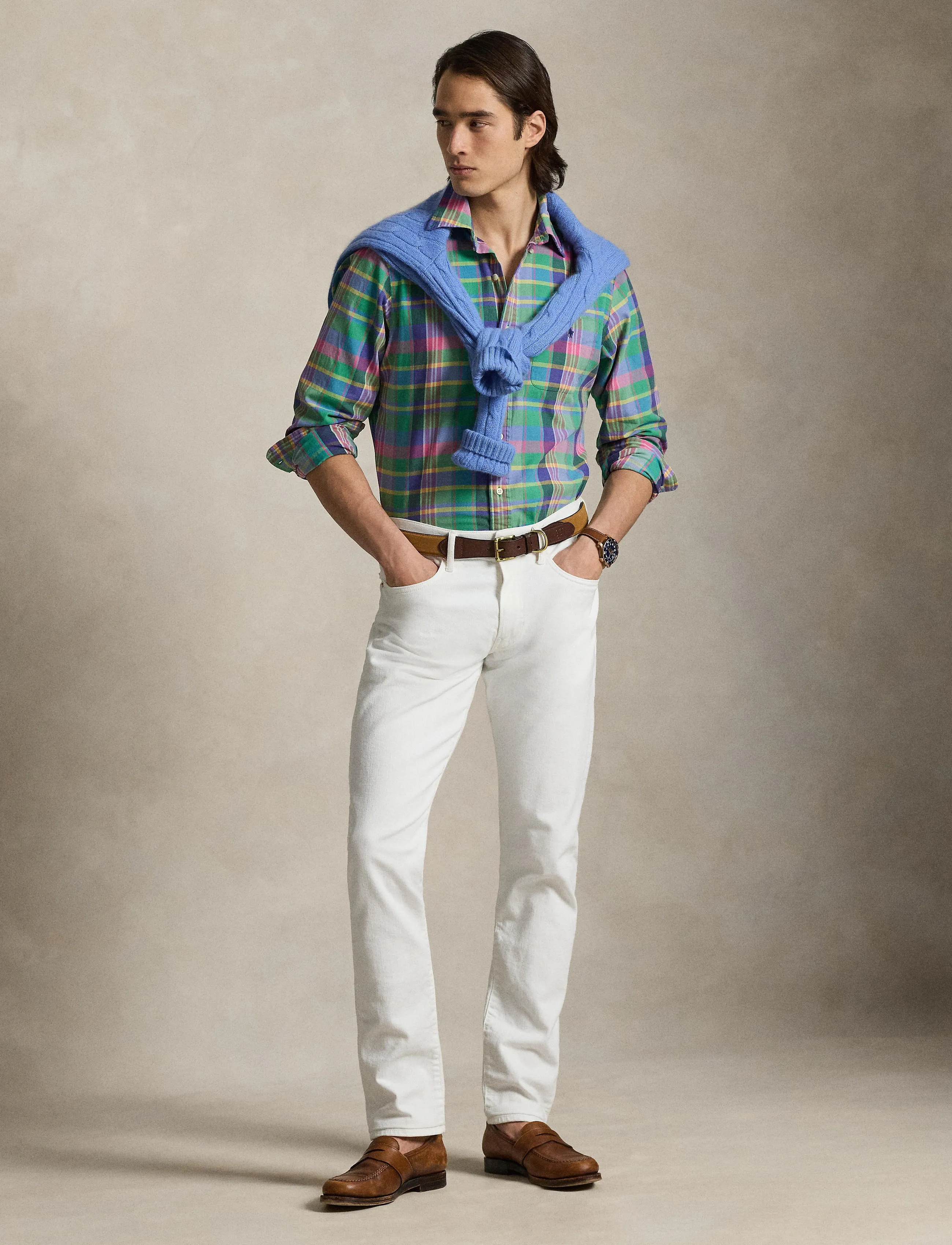 Polo Ralph Lauren Lightweight Chino-Wvn-Shirt, M, Green, Shirts > Checkered Shirt, Herre
