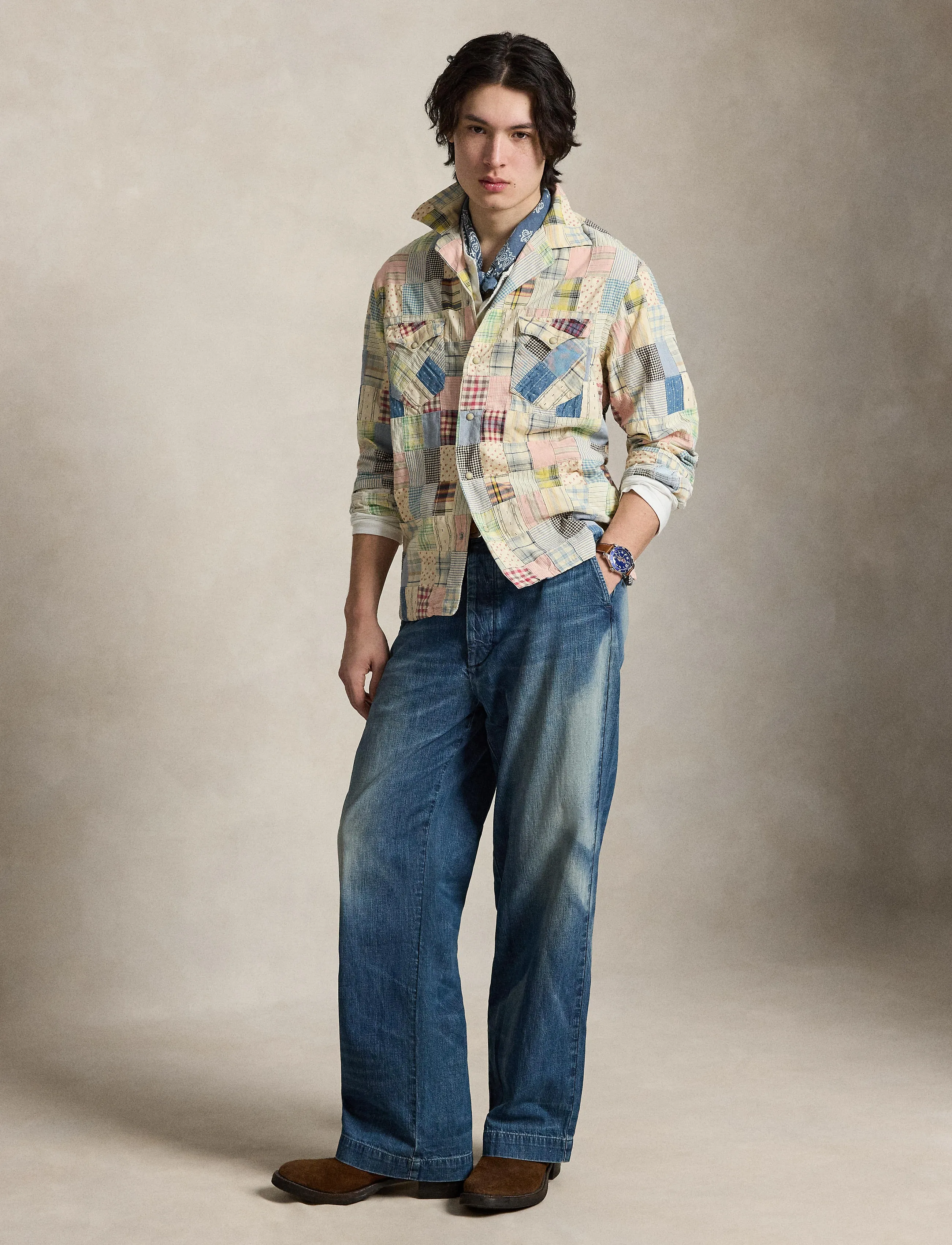 Polo Ralph Lauren Classic Fit Patchwork Shirt, Mænd, Patchwork Skjorte, Multi/mønstret, Str: L