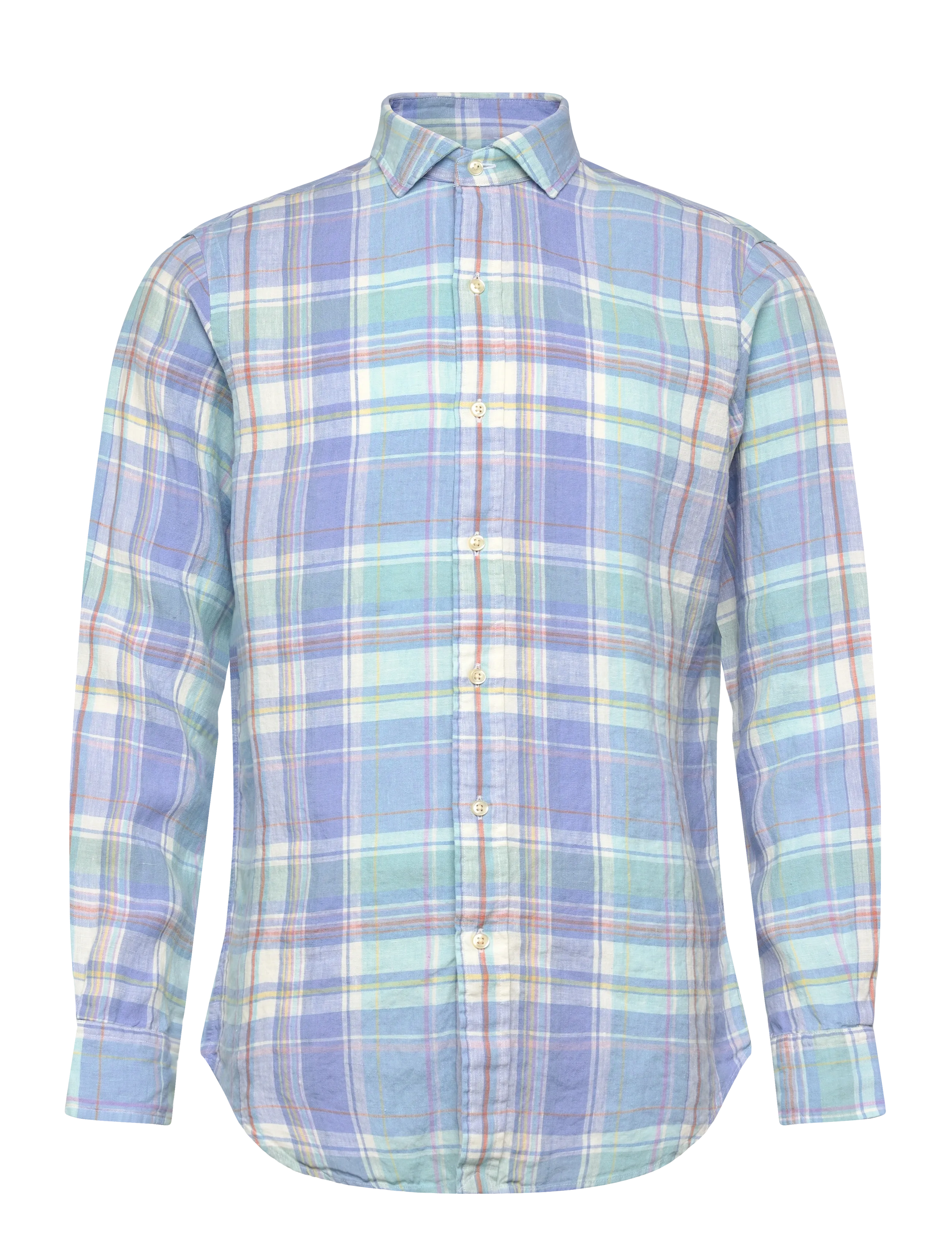 Polo Ralph Lauren Classic Fit Plaid Slub Linen Shirt - Tøj - 7105A BLUE ORANGE / multi