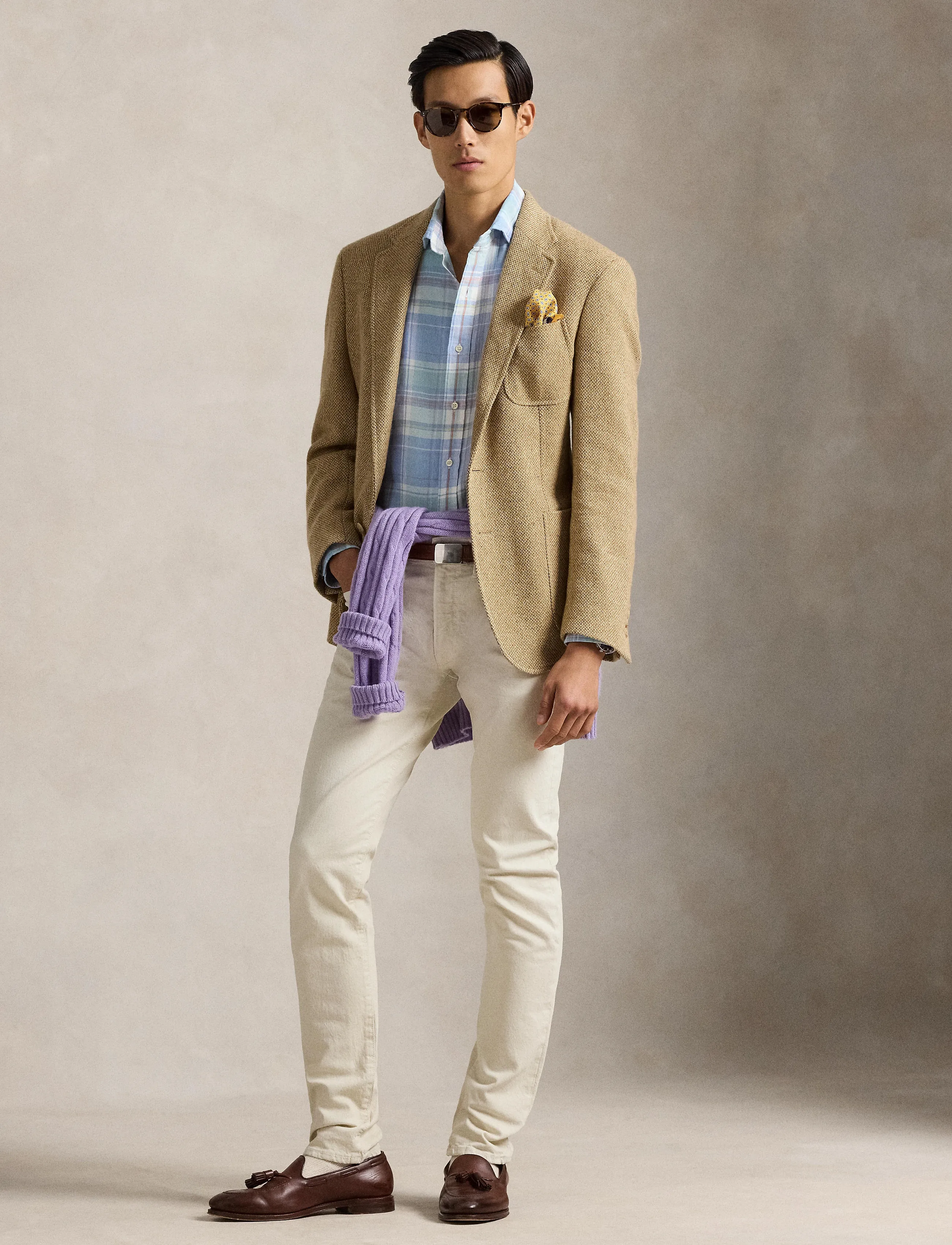 Polo Ralph Lauren Classic Fit Plaid Slub Linen Shirt, Mænd, Plaid Hørskjorte, Blå, Str: M
