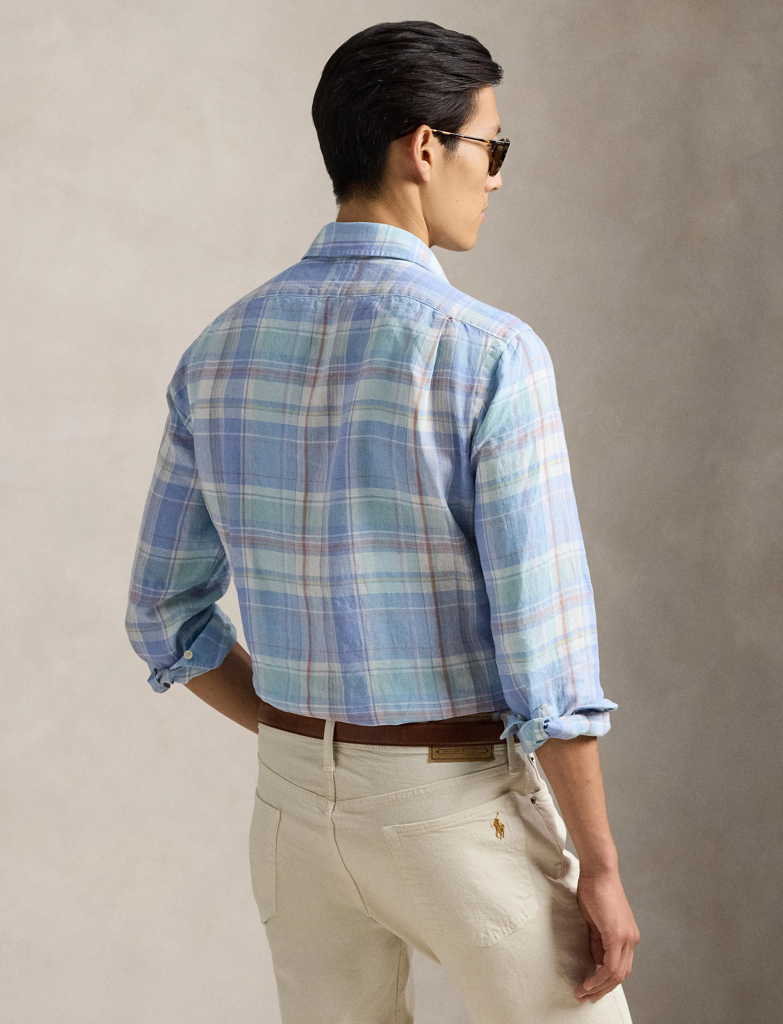 Polo Ralph Lauren - Classic Fit Plaid Slub Linen Shirt - ternede skjorter - 7105a blue orange - 3