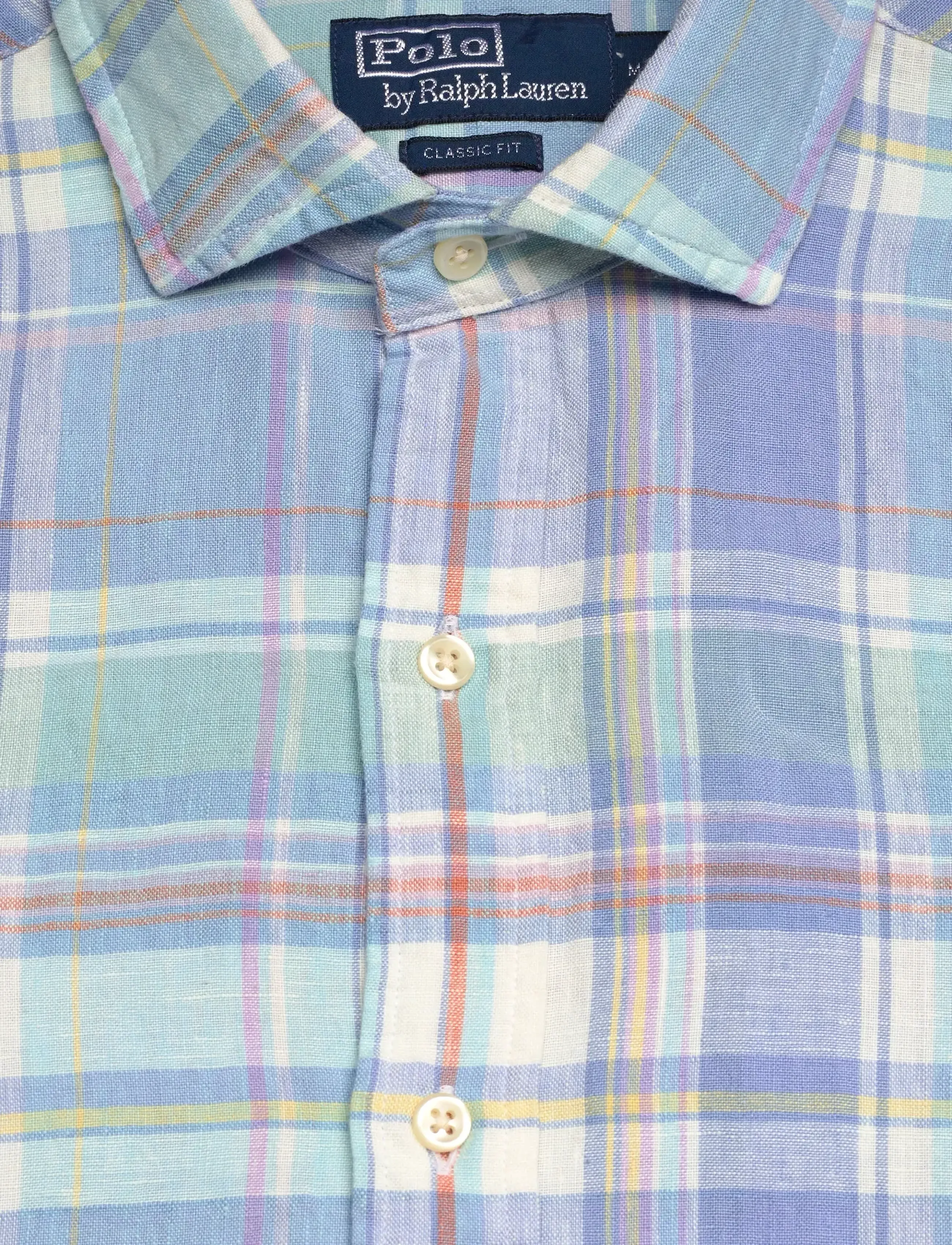 Polo Ralph Lauren - Classic Fit Plaid Slub Linen Shirt - ternede skjorter - 7105a blue orange - 4