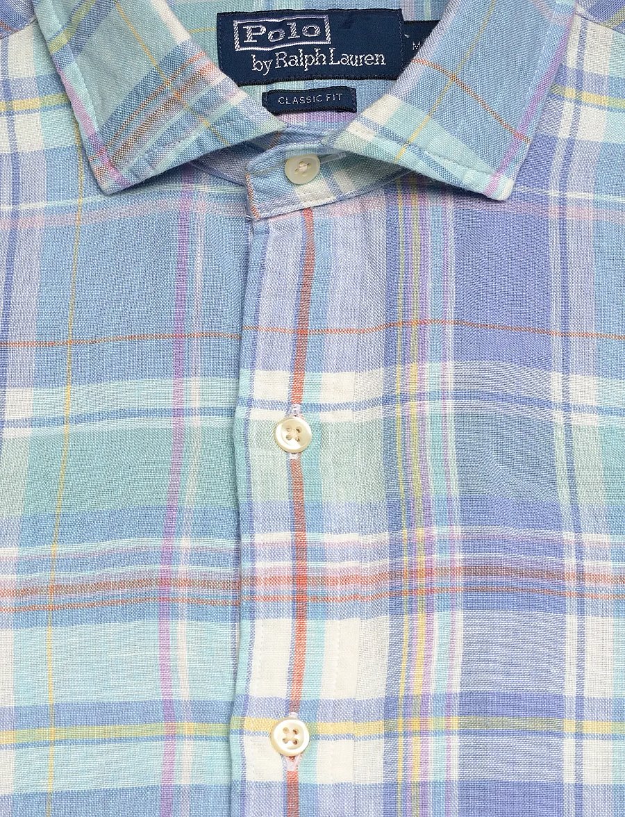 Polo Ralph Lauren - Classic Fit Plaid Slub Linen Shirt - ternede skjorter - 7105a blue orange - 4