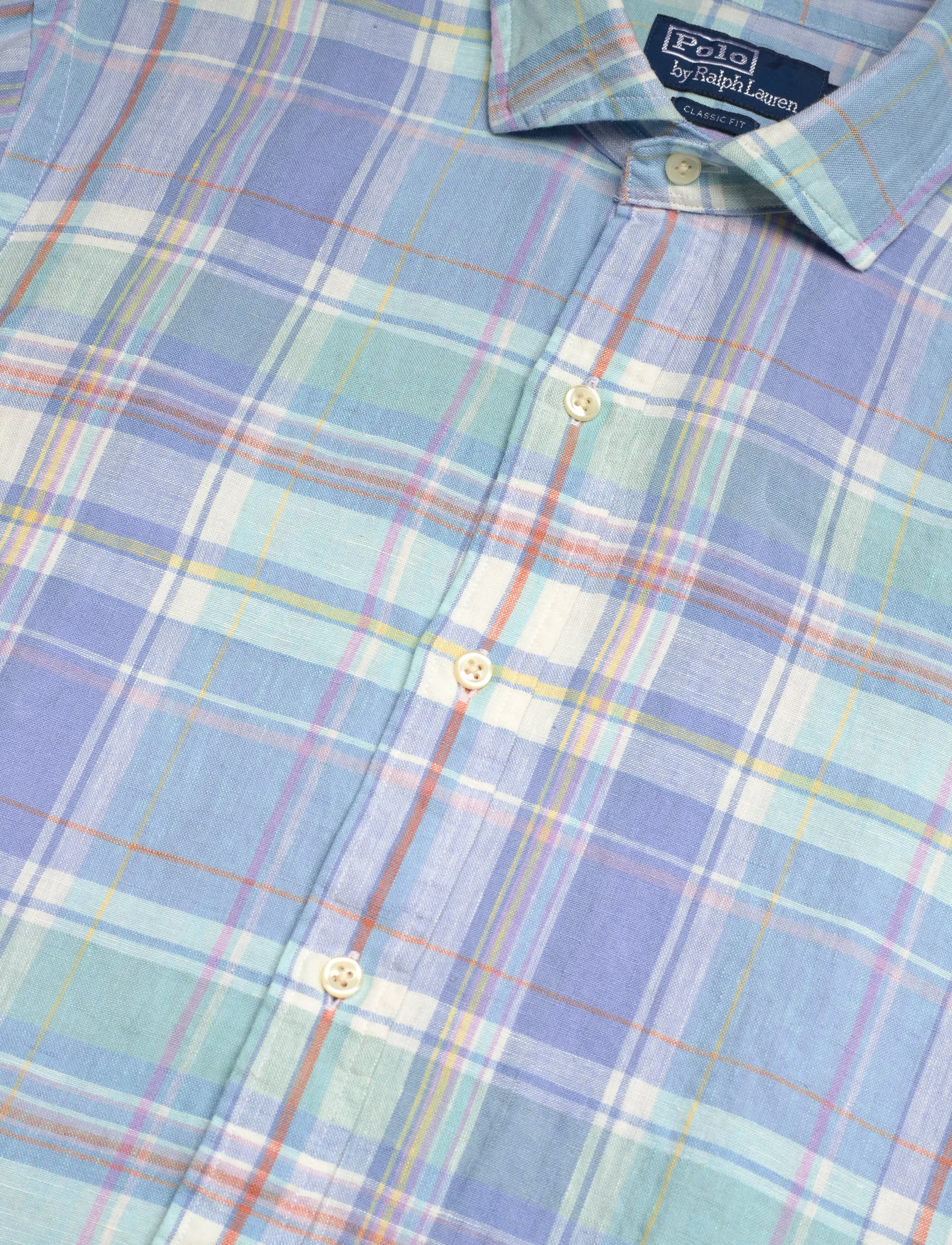Polo Ralph Lauren - Classic Fit Plaid Slub Linen Shirt - karierte hemden - 7105a blue orange - 5
