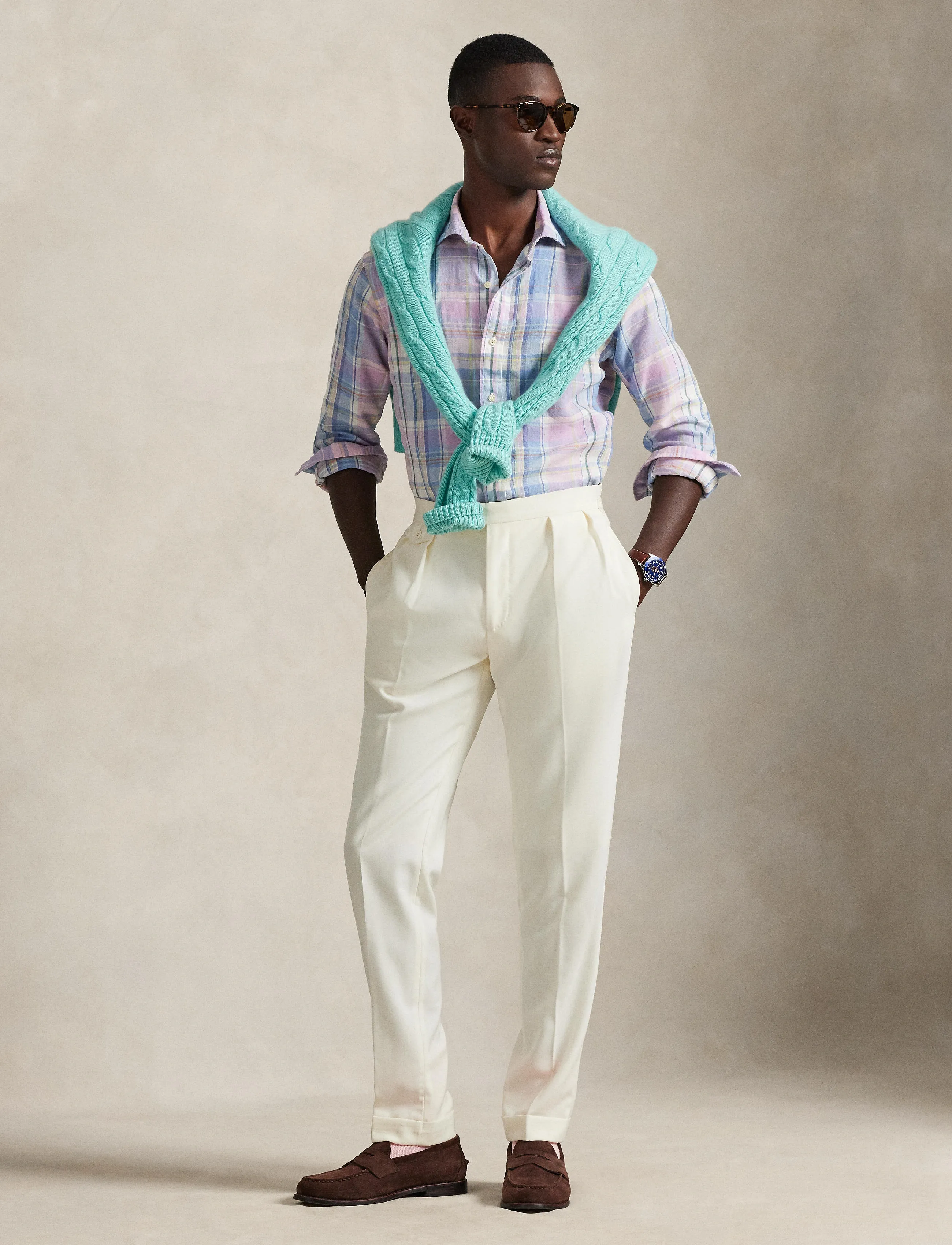 Polo Ralph Lauren Classic Fit Plaid Slub Linen Shirt, Mænd, Plaid Hørskjorte, Pink, Str: S