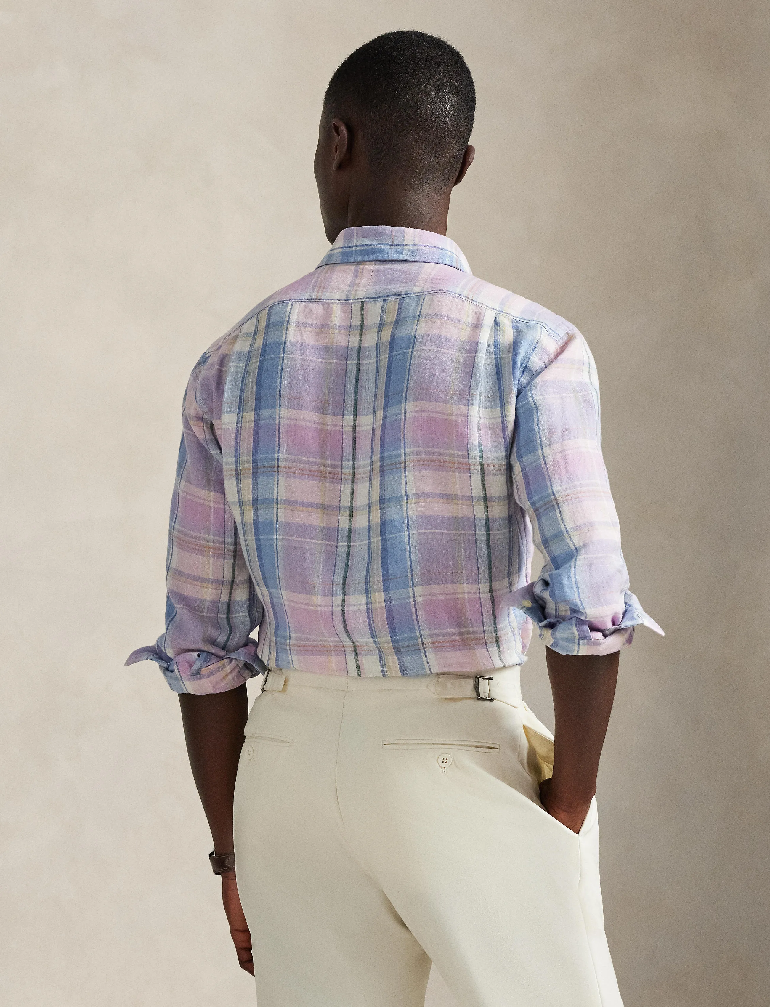 Polo Ralph Lauren - Classic Fit Plaid Slub Linen Shirt - checkered shirts - 7105b pink blue m - 3