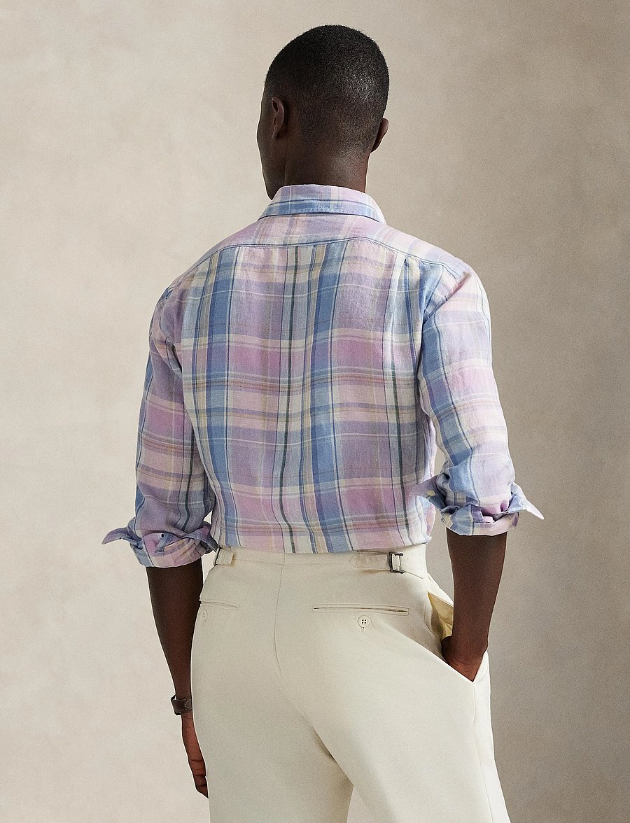 Polo Ralph Lauren - Classic Fit Plaid Slub Linen Shirt - checkered shirts - 7105b pink blue m - 3