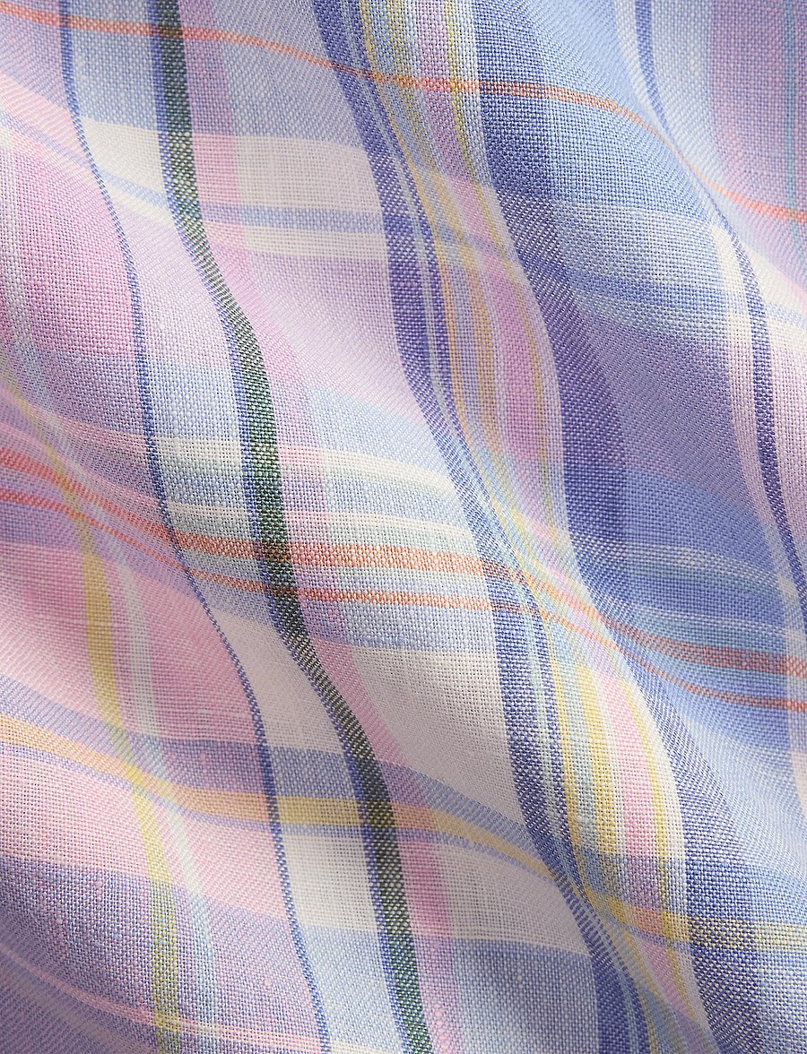 Polo Ralph Lauren - Classic Fit Plaid Slub Linen Shirt - checkered shirts - 7105b pink blue m - 5
