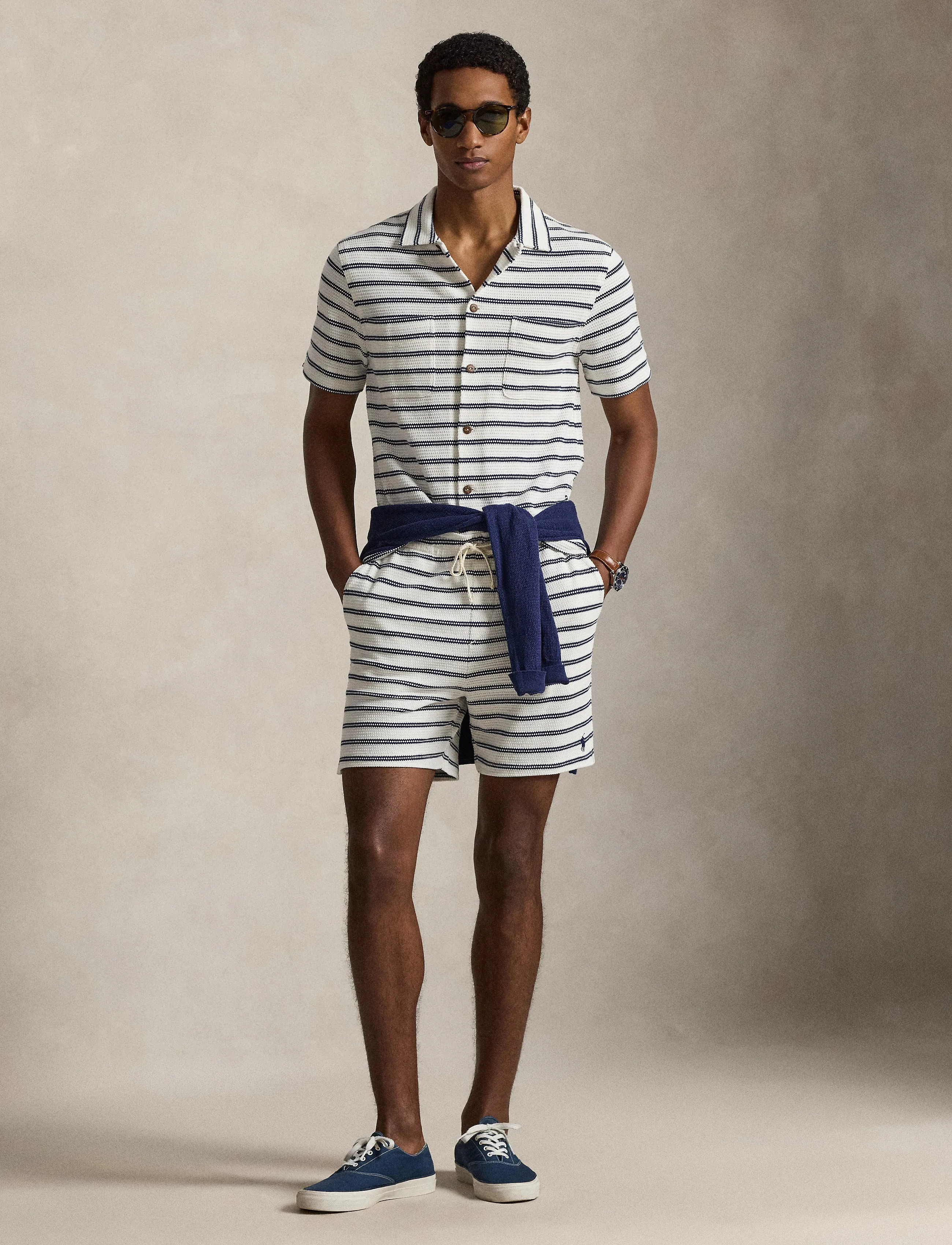 Polo Ralph Lauren - 6-Inch Striped Cotton-Blend Short - casual shorts - pale cream/newpor - 3