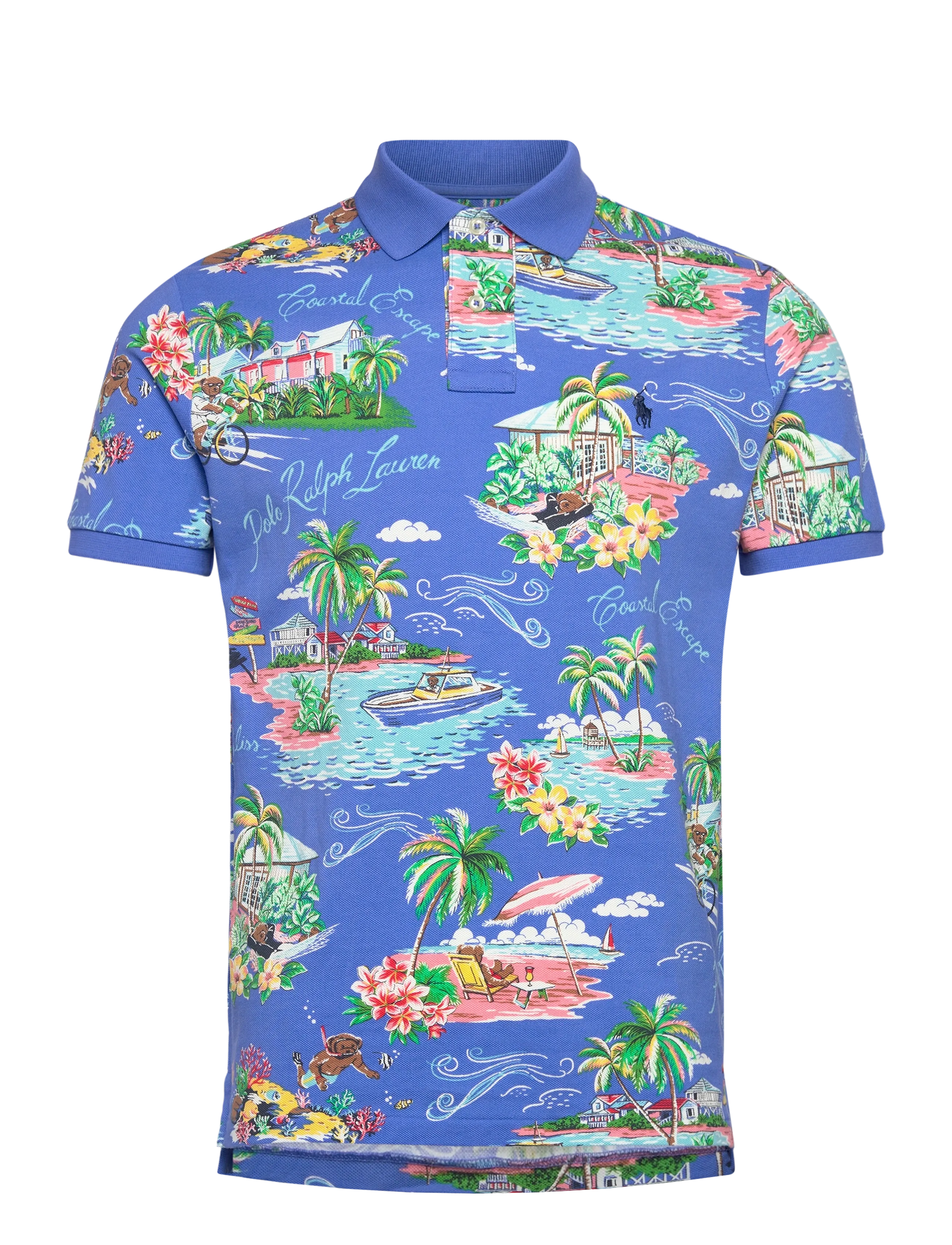 Polo Ralph Lauren Custom Slim Polo Bear Mesh Polo Shirt - Nyheder - BAHAMAS BEAR- BLU / blue