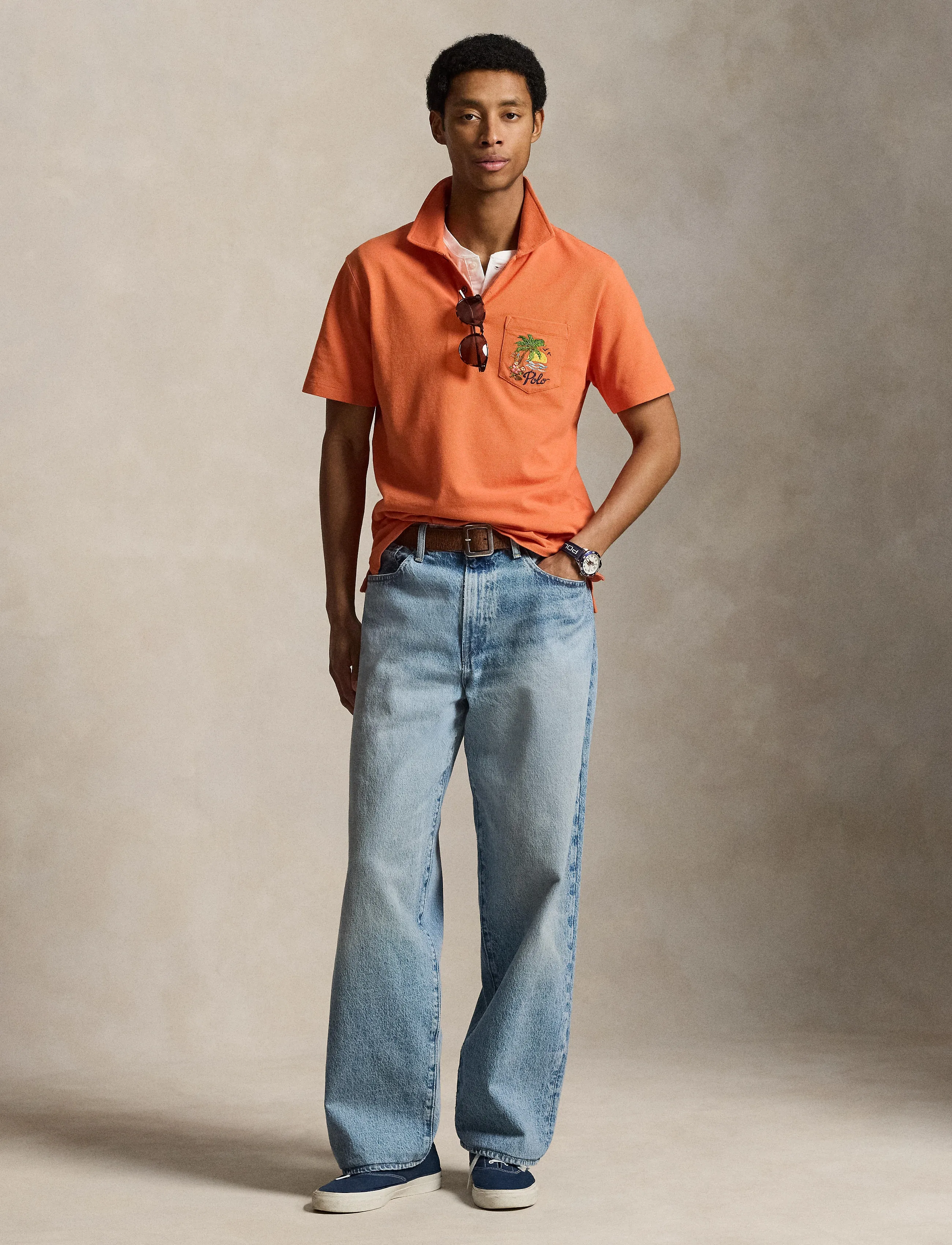 Polo Ralph Lauren Standard Fit Mesh Graphic Polo Shirt - Poloer - SOLAR SKY / orange
