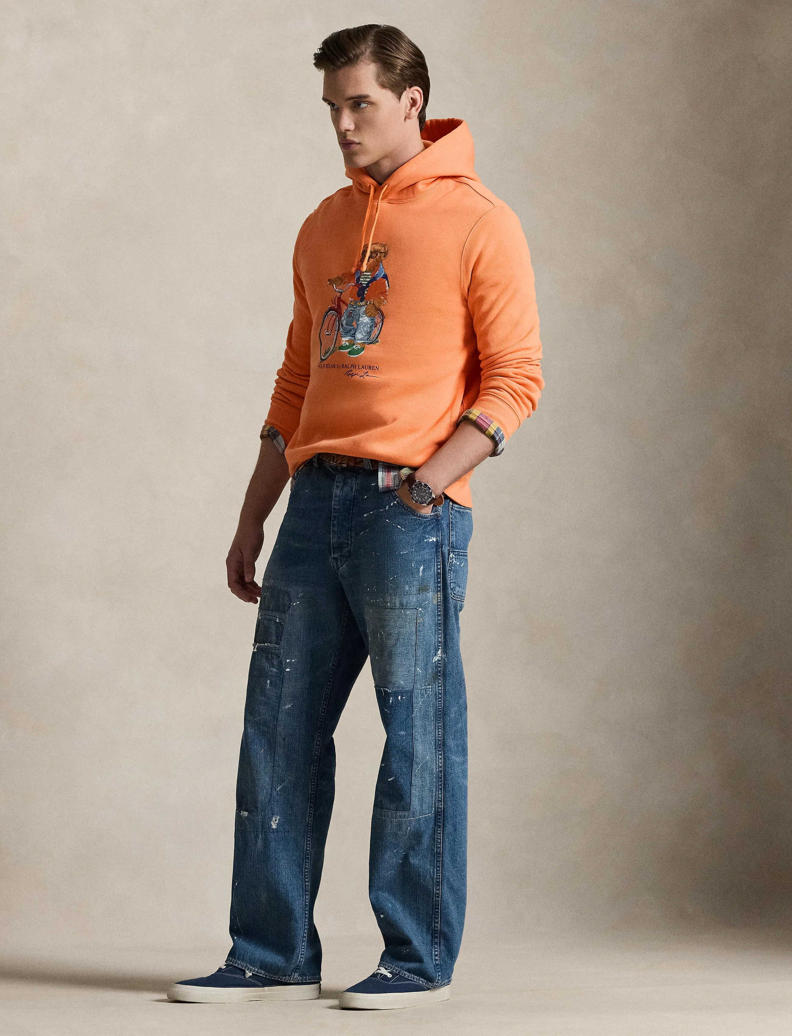 Polo Ralph Lauren Bear Fleece Hoodie, S, Sweatshirts & Hoodies, Orange - Männerswear
