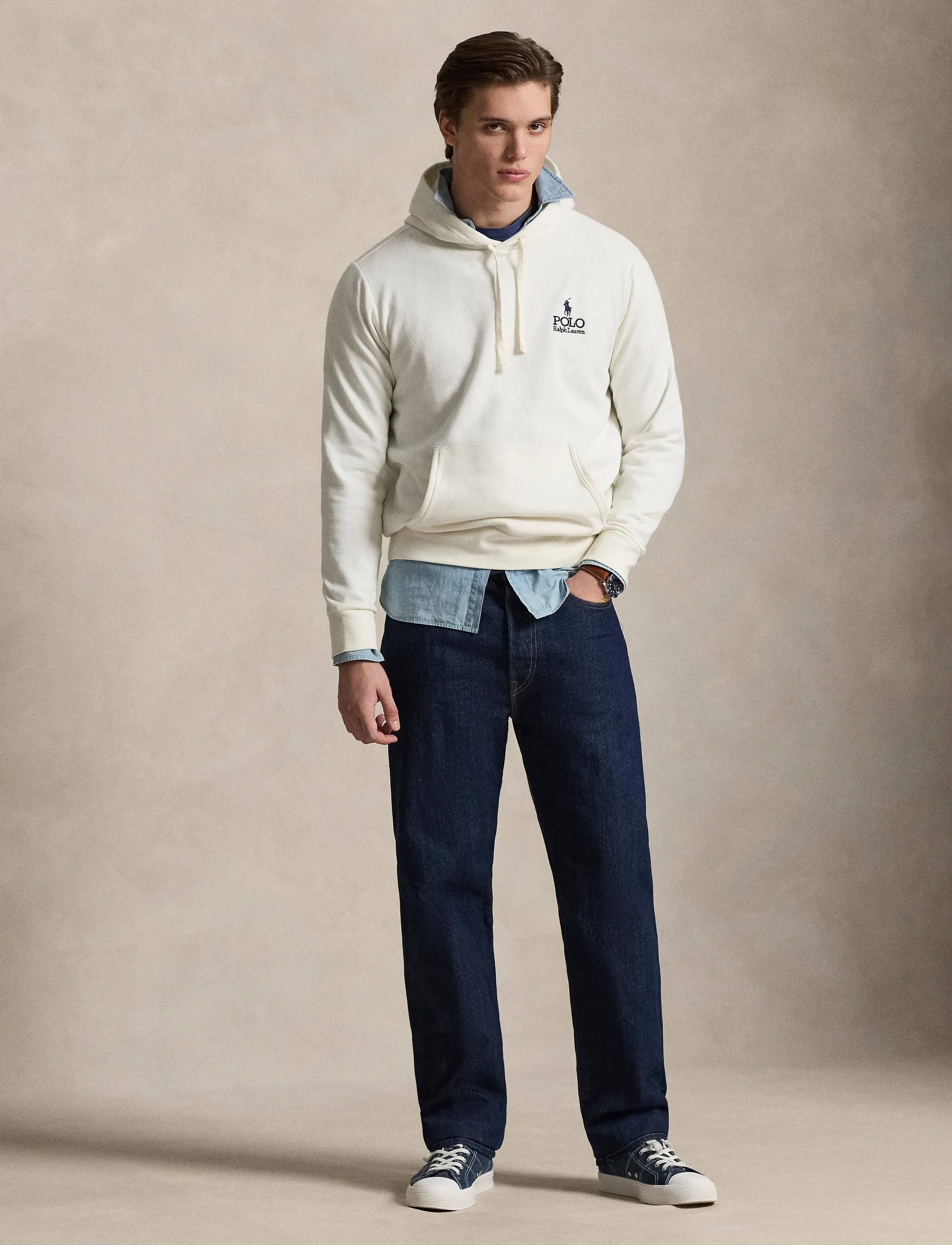 Polo Ralph Lauren Graphic Fleece-Knt-Sweatshirt, Mænd, Fleece Hættetrøje, Cream, Str: XS
