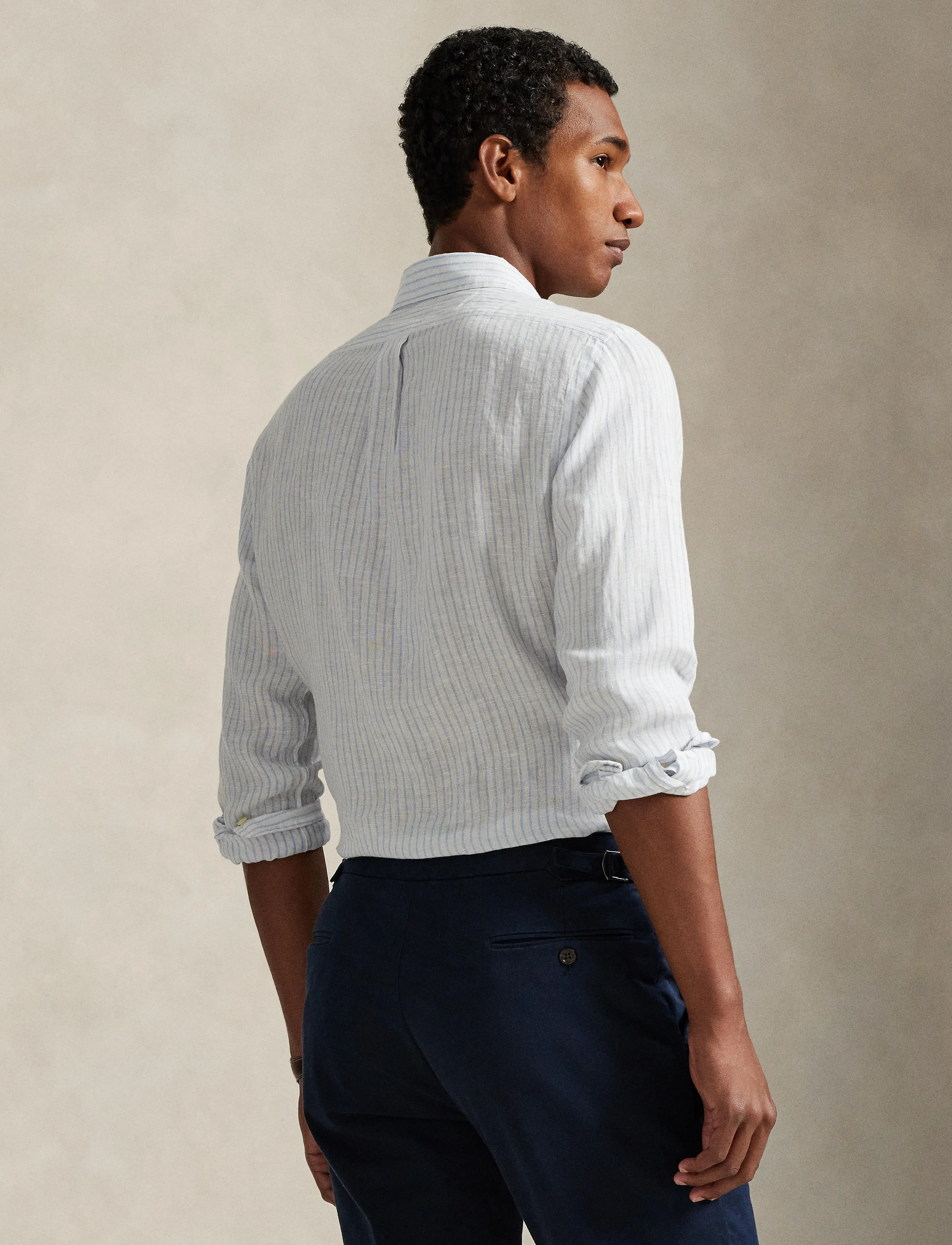 Polo Ralph Lauren - Slim Fit Striped Linen Shirt - stribede skjorter - 7188a white blue - 3