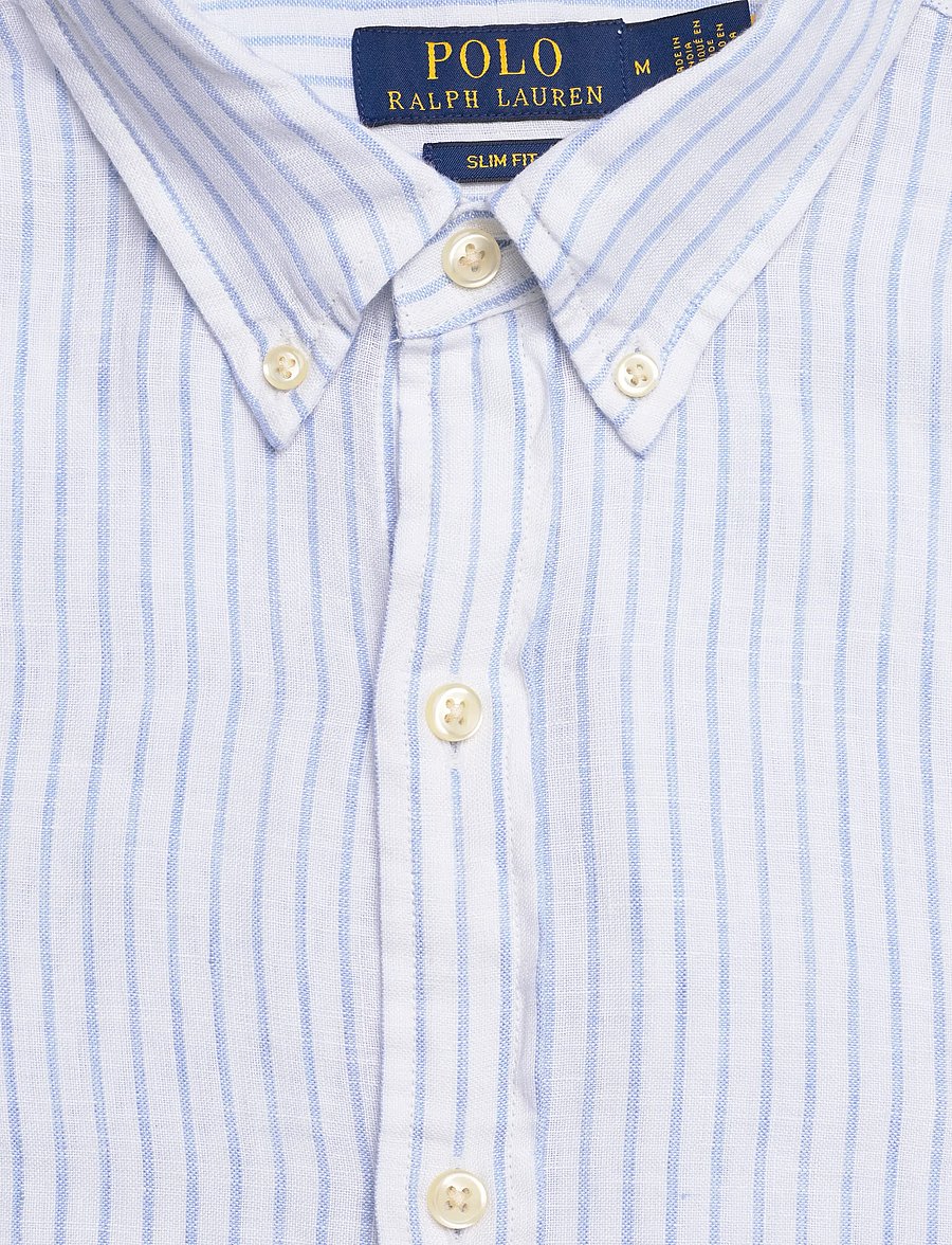 Polo Ralph Lauren - Slim Fit Striped Linen Shirt - stribede skjorter - 7188a white blue - 4