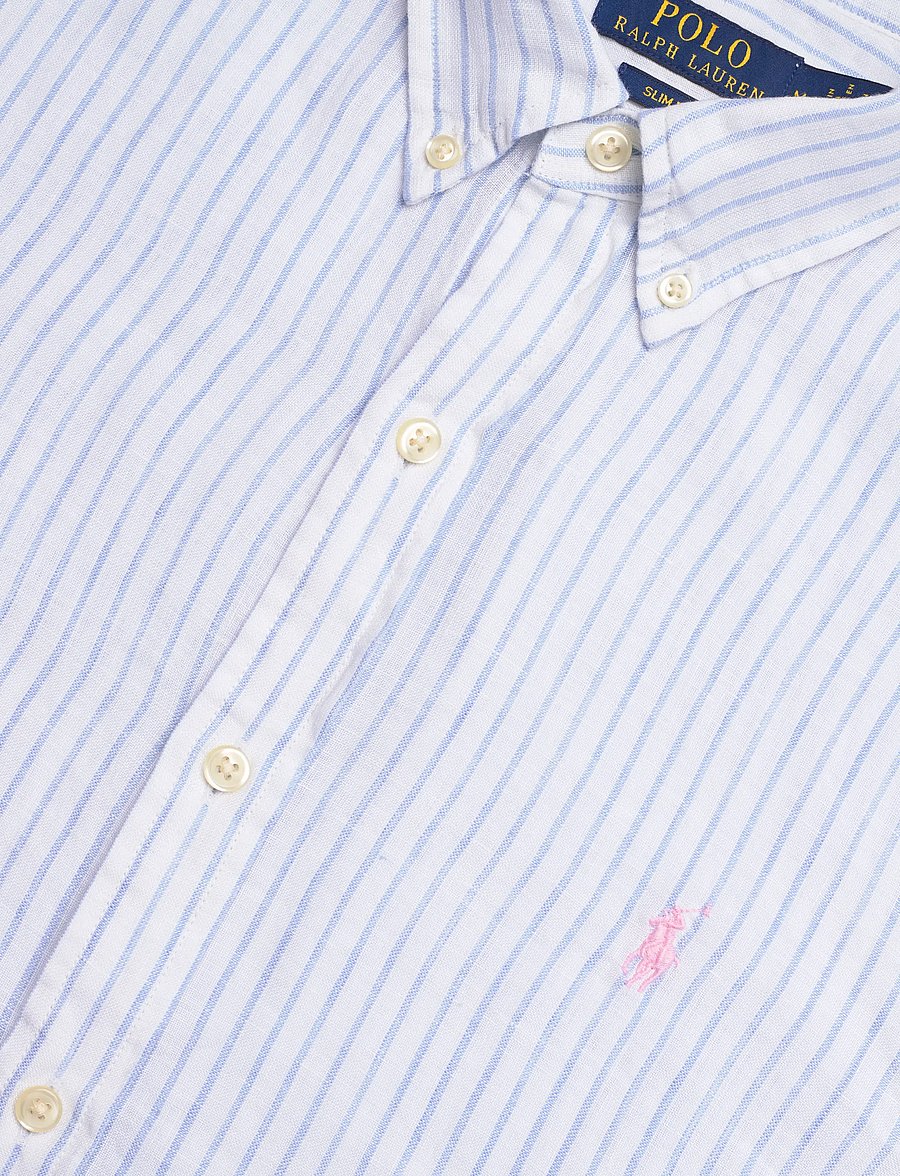 Polo Ralph Lauren - Slim Fit Striped Linen Shirt - stribede skjorter - 7188a white blue - 5