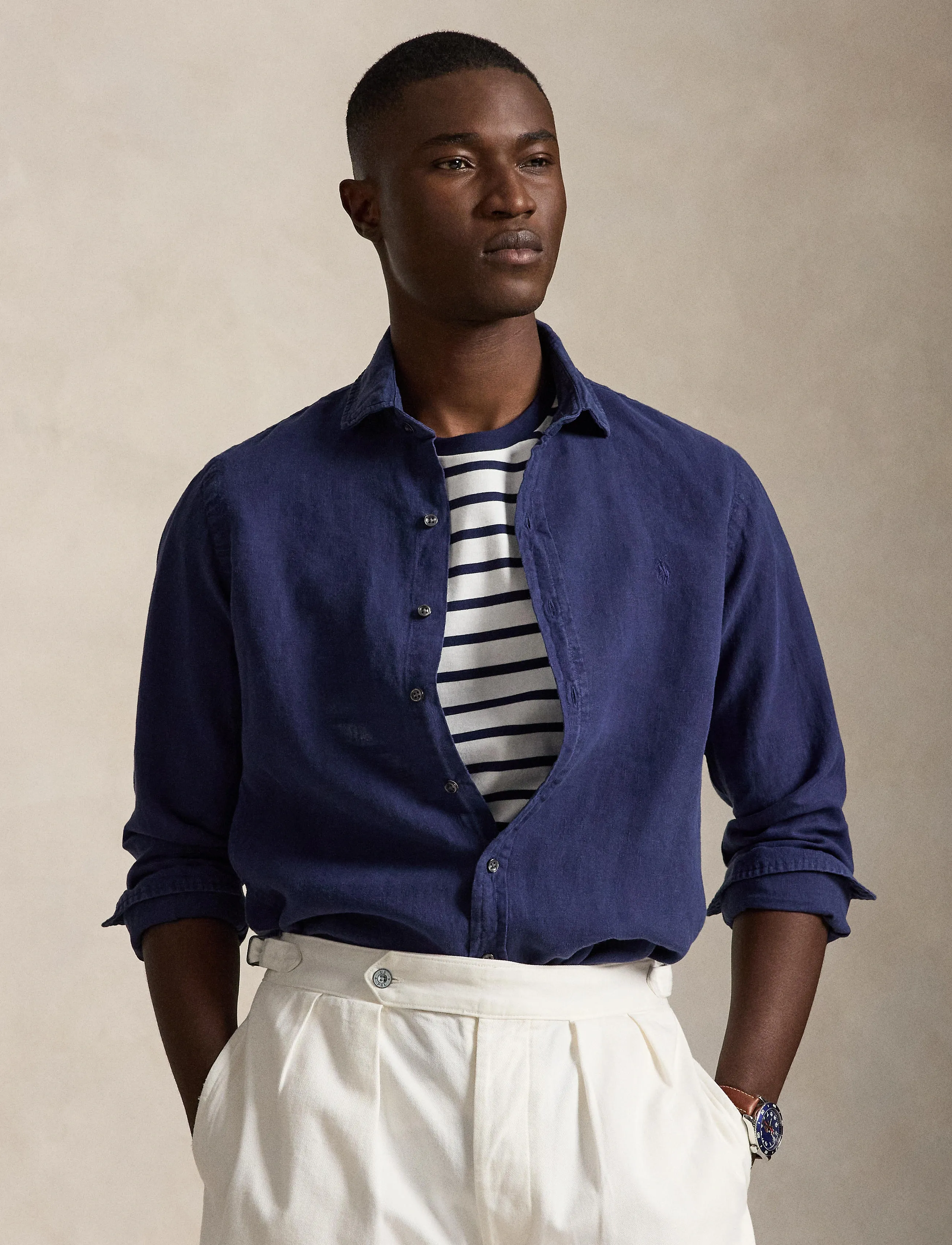 Polo Ralph Lauren - GD SLUBBY LINEN-WVN-SHIRT - hørskjorter - newport navy - 3