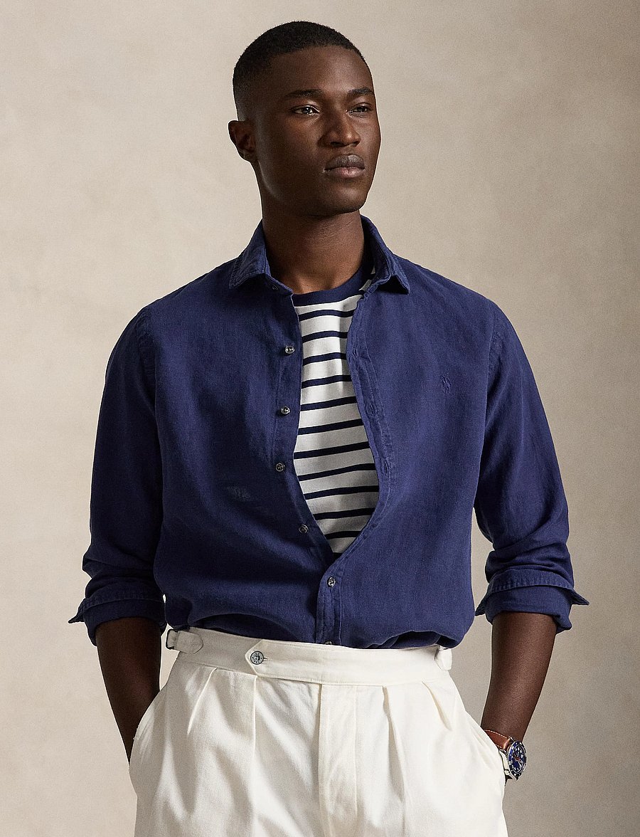 Polo Ralph Lauren - GD SLUBBY LINEN-WVN-SHIRT - hørskjorter - newport navy - 3