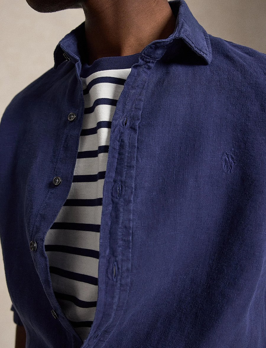 Polo Ralph Lauren - GD SLUBBY LINEN-WVN-SHIRT - hørskjorter - newport navy - 4