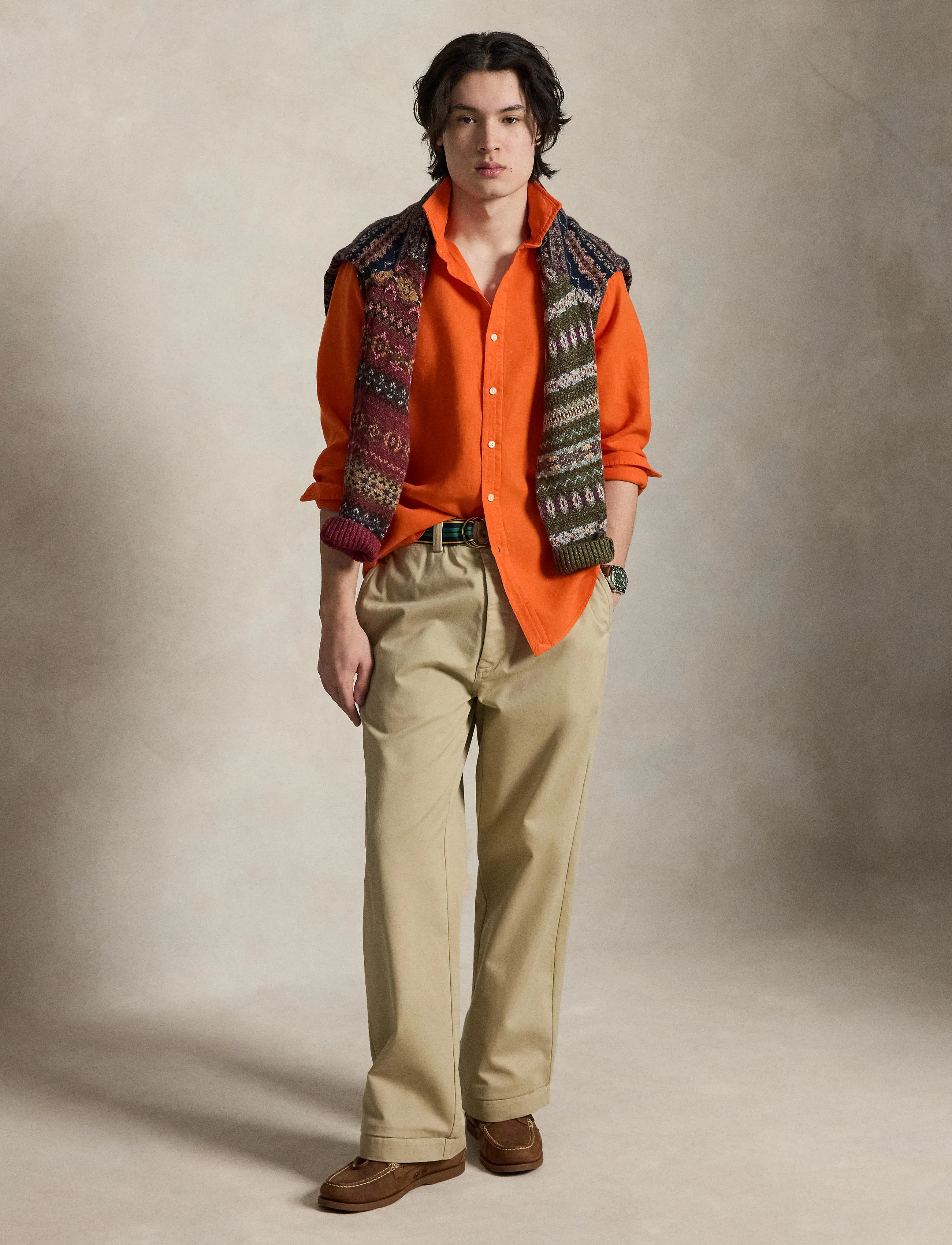 Polo Ralph Lauren Gd Slubby Linen-Wvn-Shirt, M, Shirts, Orange - Linen Männerswear