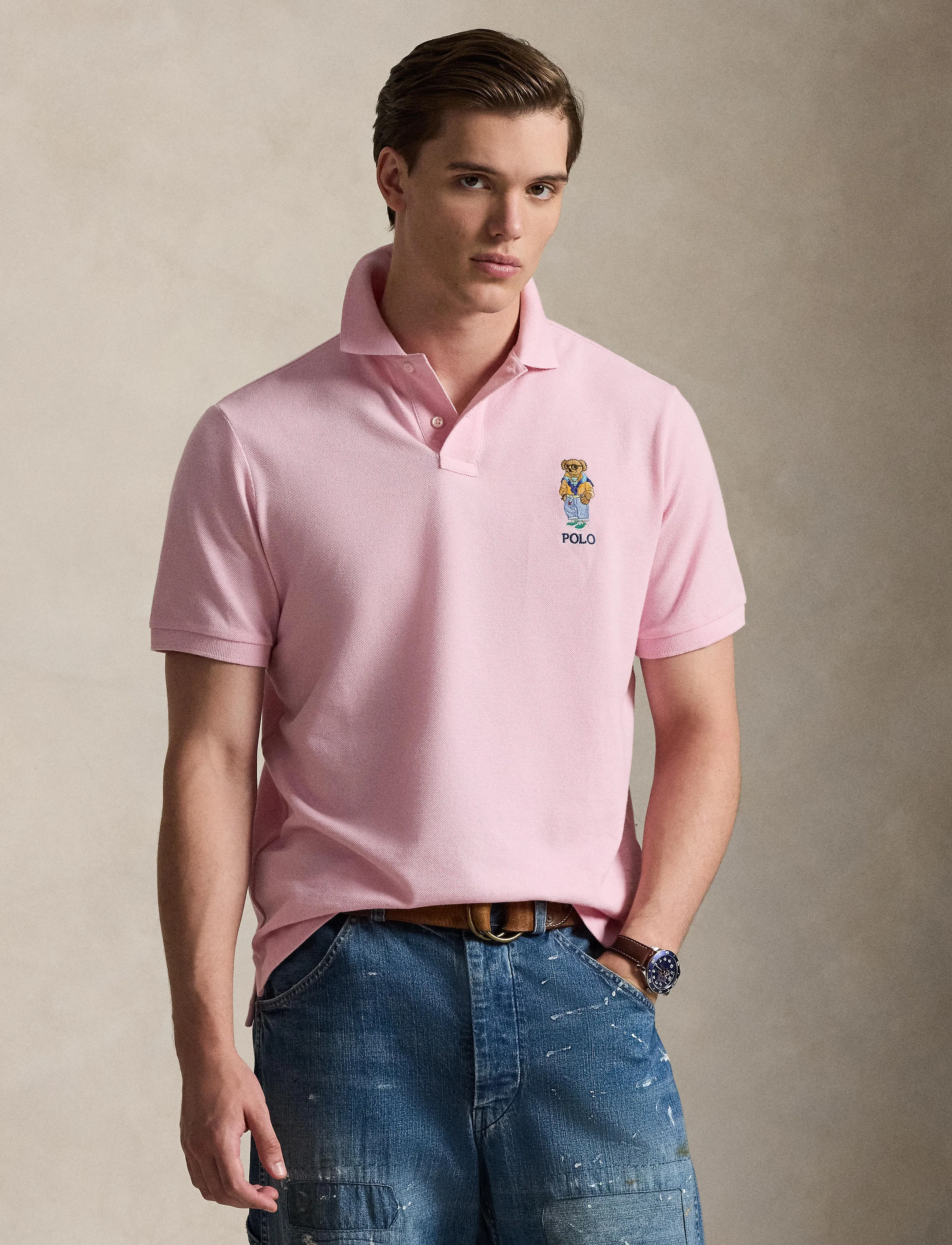Polo Ralph Lauren 20/1 Mesh-Knt-Polo, XS, Polos, Rosa - Short-sleeved, Männerswear