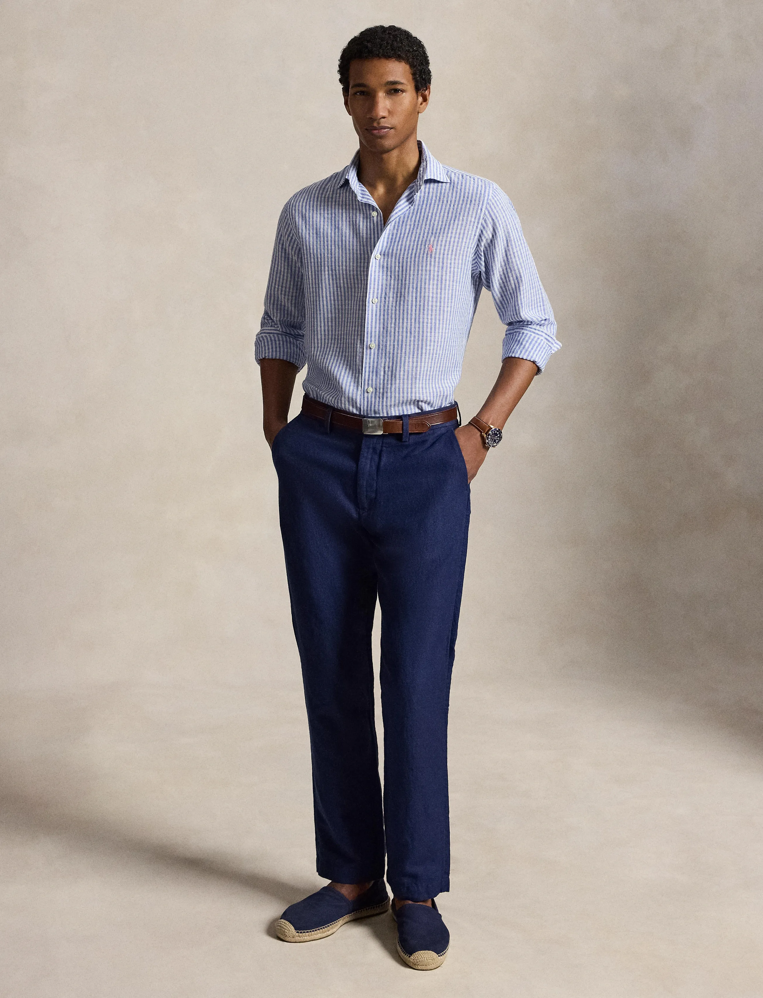 Polo Ralph Lauren SEERSUCKER LINEN-WVN-SHIRT - Deals - 7232A BLUE WHITE / blue