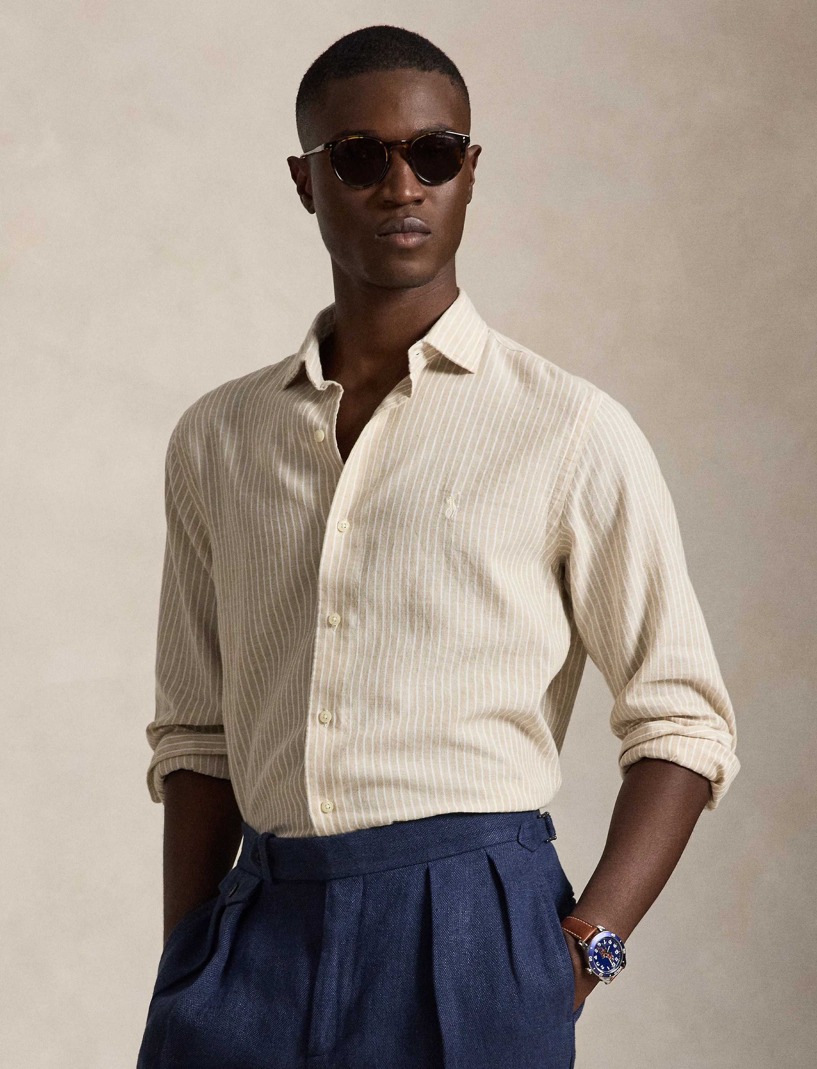 Polo Ralph Lauren Custom Fit Striped Seersucker Shirt - Uus - 7283D COASTAL BEI / beige