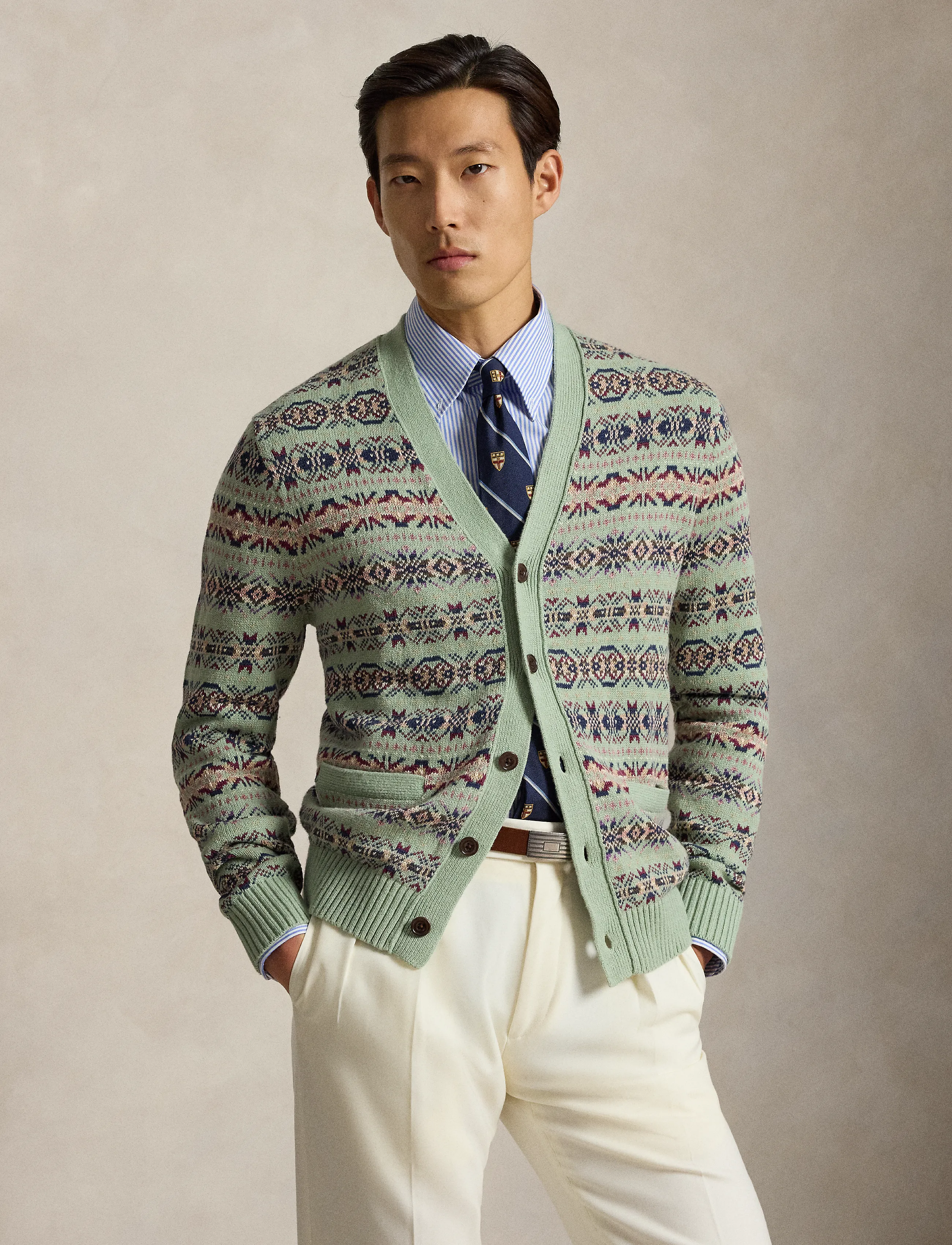 Polo Ralph Lauren Fair Isle Linen-Cotton Cardigan, S, Knitwear, Grün - Cardigans, Männerswear