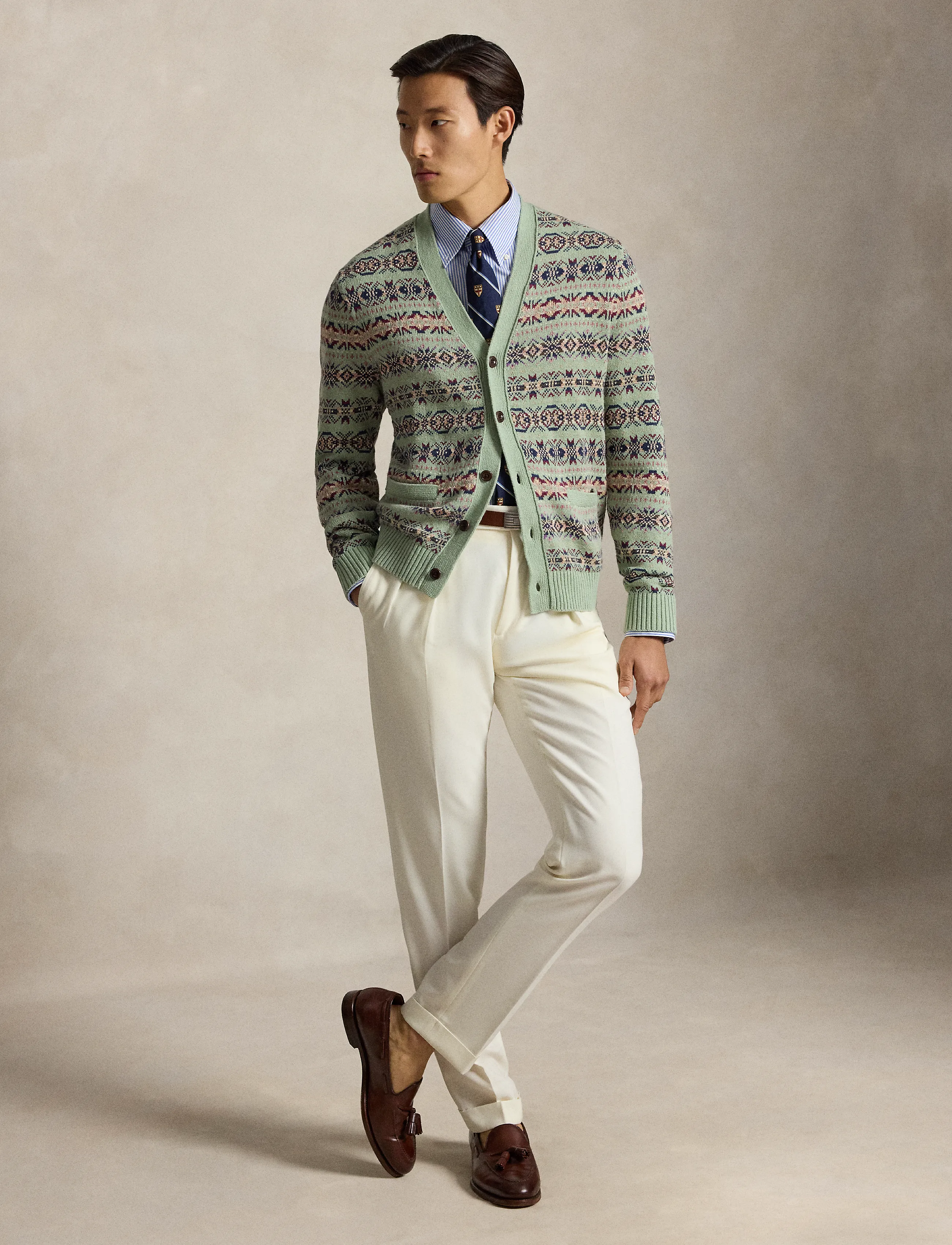 Polo Ralph Lauren - Fair Isle Linen-Cotton Cardigan - koftor - green combo - 5