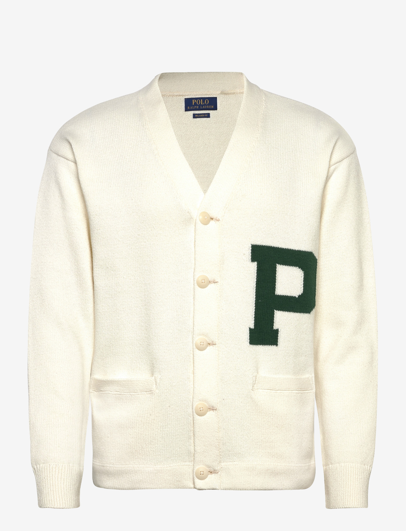 Polo Ralph Lauren - Relaxed Fit Cotton Letter Cardigan - peysur - cream combo - 0
