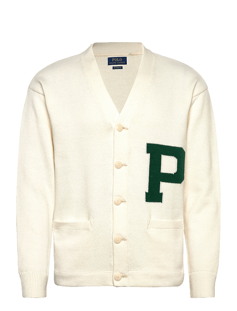 Polo Ralph Lauren - Relaxed Fit Cotton Letter Cardigan - peysur - cream combo - 0