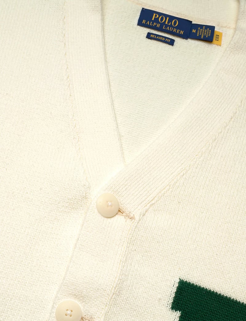 Polo Ralph Lauren - Relaxed Fit Cotton Letter Cardigan - peysur - cream combo - 2