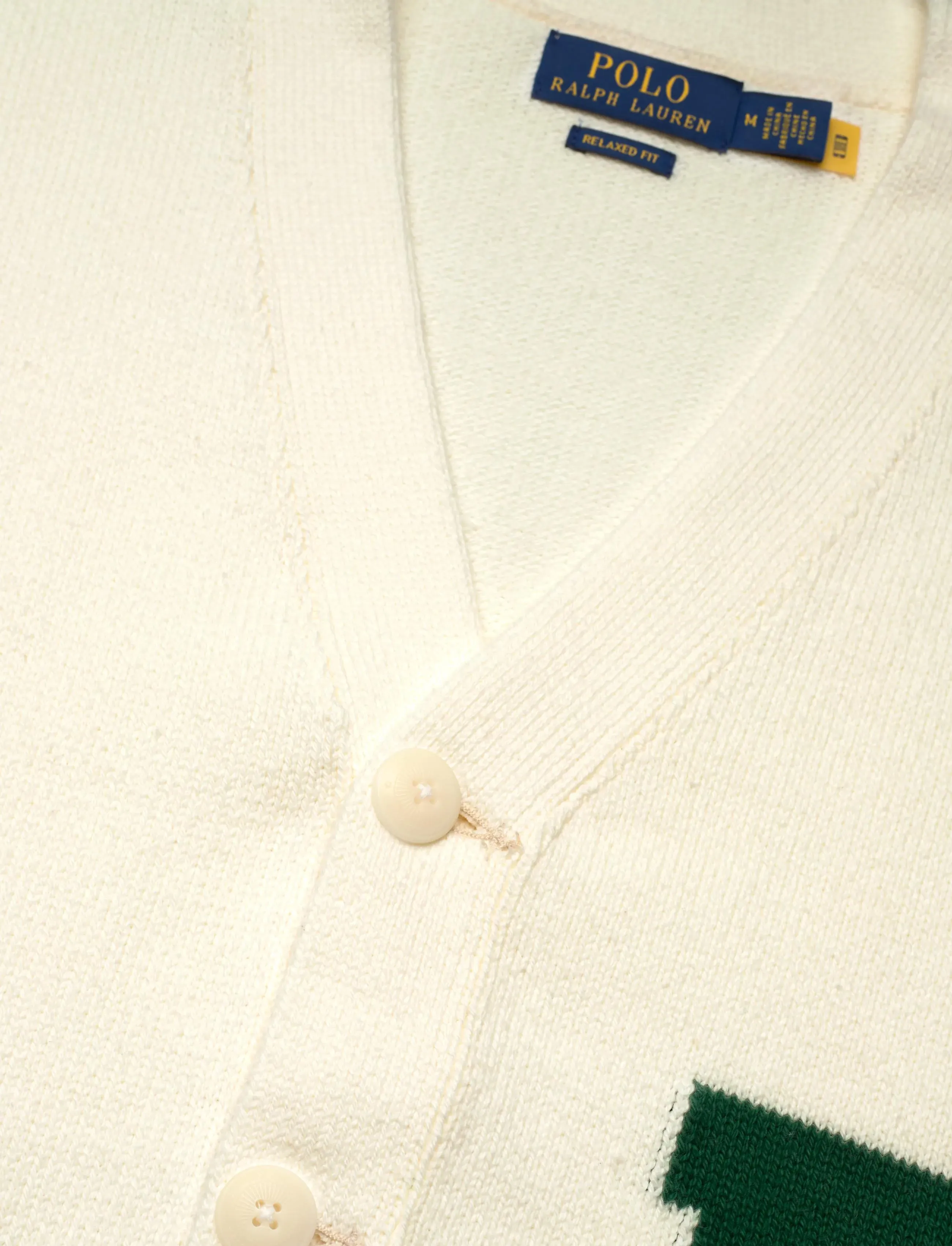 Polo Ralph Lauren - Relaxed Fit Cotton Letter Cardigan - cardigans - cream combo - 2