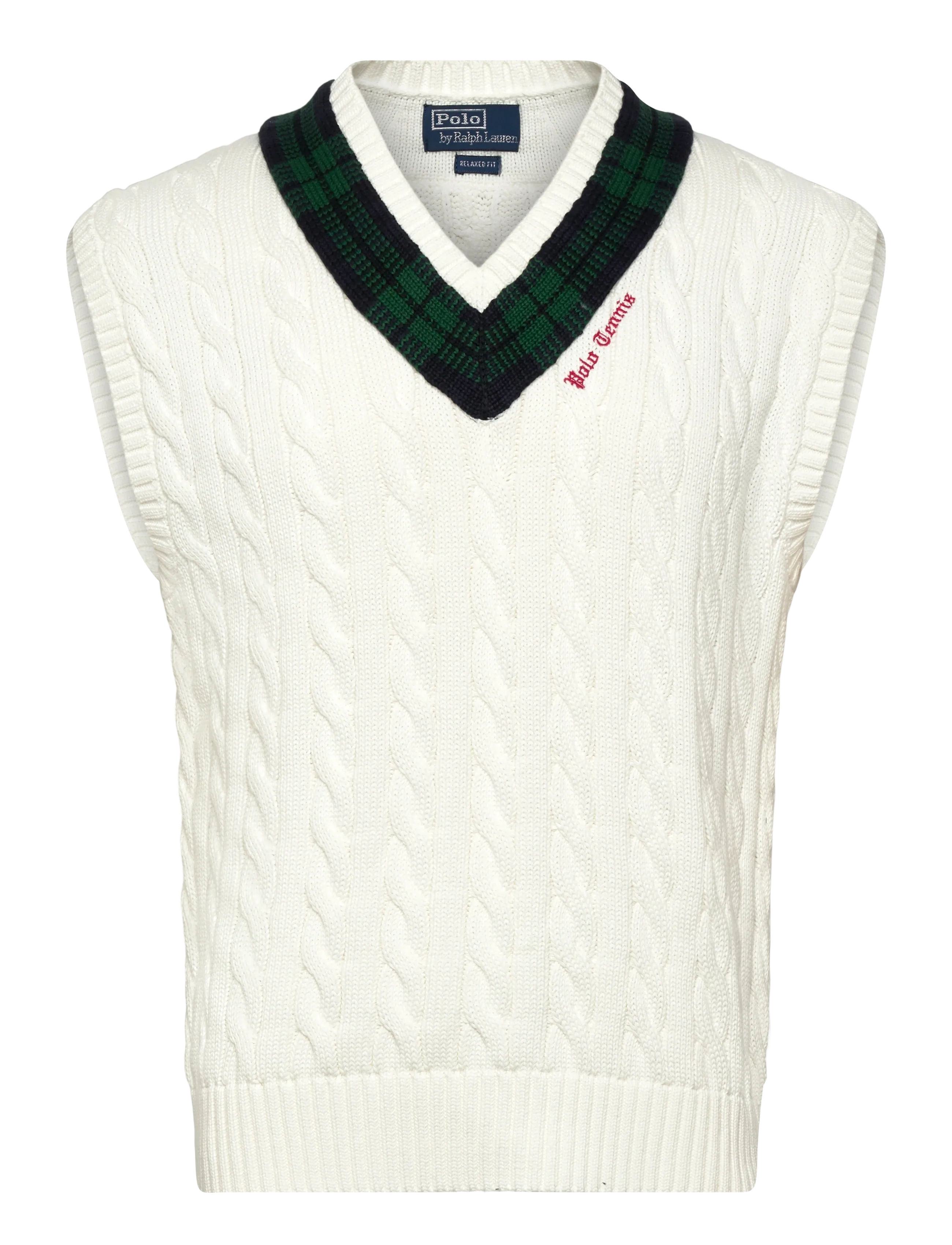 Polo Ralph Lauren Relaxed Fit Cricket Sweater Vest, Mænd, Kabelstrikket V-hals Sweatervest, Cream, Str: M