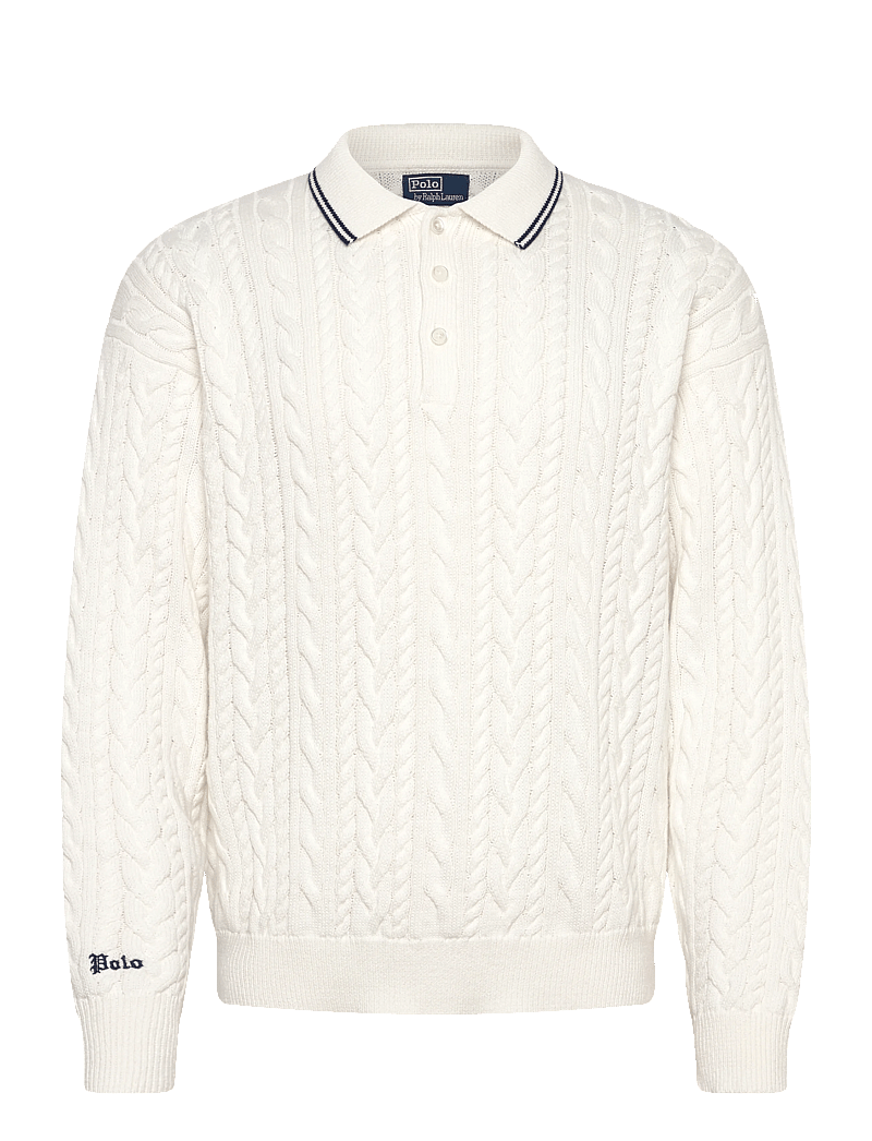 Polo Ralph Lauren - Relaxed Fit Cable Polo-Collar Sweater - langärmelige gestrickte polohemden - trophy cream - 0