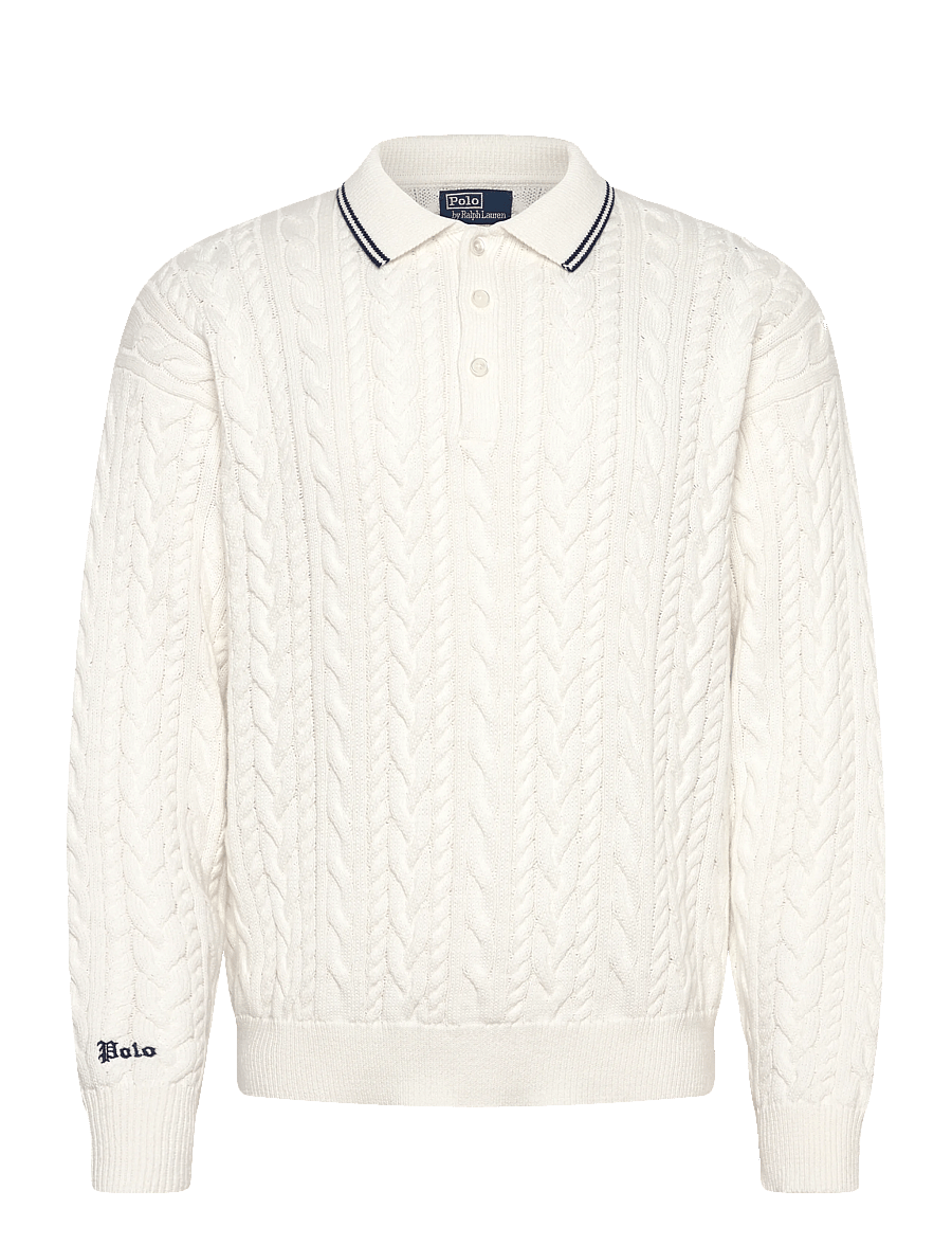 Polo Ralph Lauren - Relaxed Fit Cable Polo-Collar Sweater - trikotažiniai polo marškinėliai ilgomis rankovėmis - trophy cream - 0